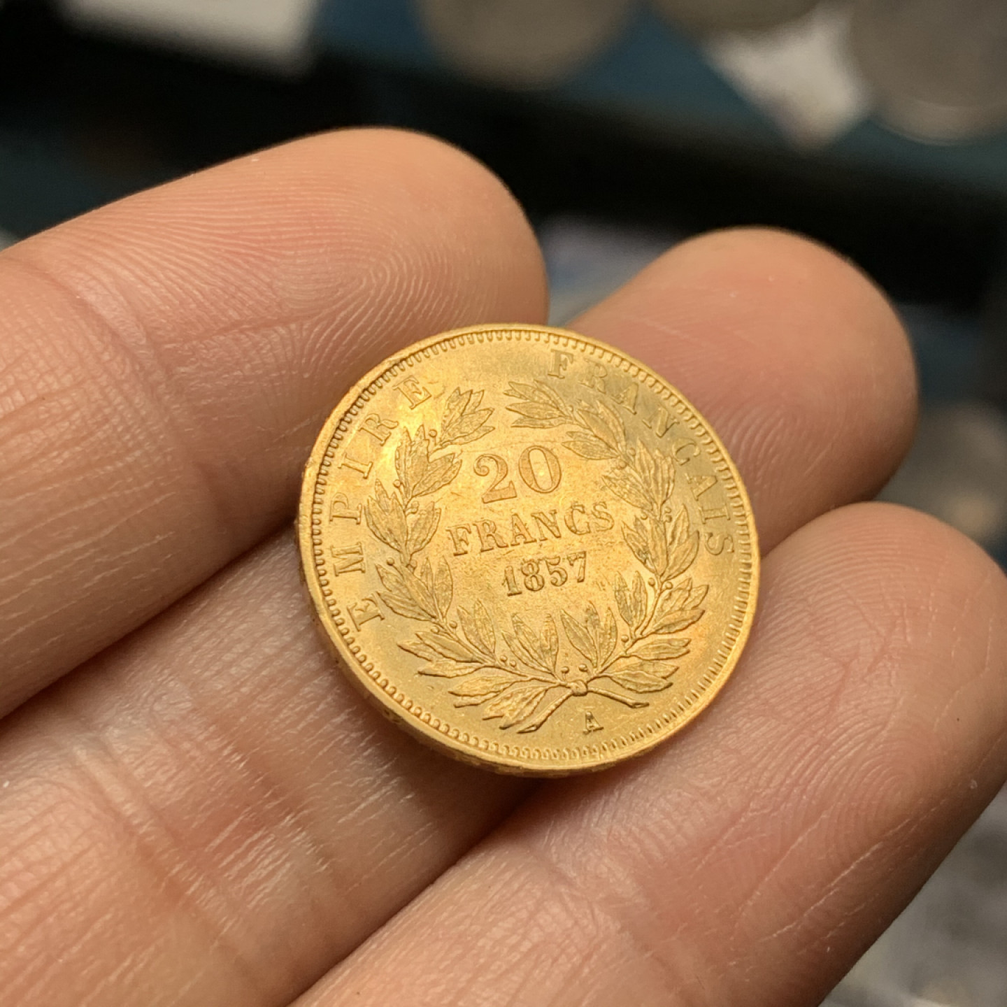 《竞宝斋》第28场-本周日，周一2场连拍（全场顺丰包邮） 法国 1857年 拿破仑三世 20法郎 金币早期无冠版