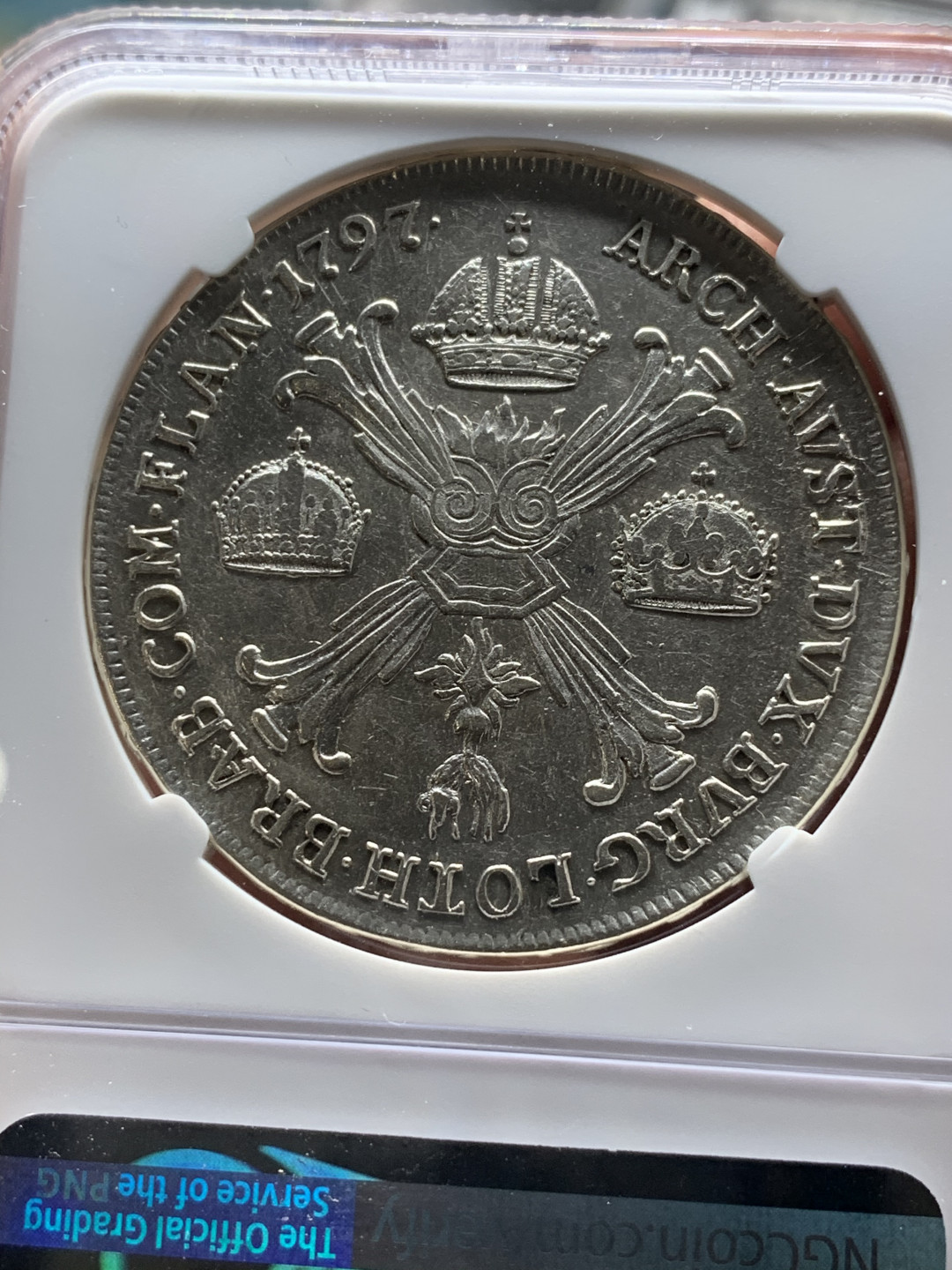 《竞宝斋》第28场-本周日，周一2场连拍（全场顺丰包邮） NGC 评级 1797年 神圣罗马帝国 奥属尼德兰 弗兰茨二世 1泰勒B版 大银币 