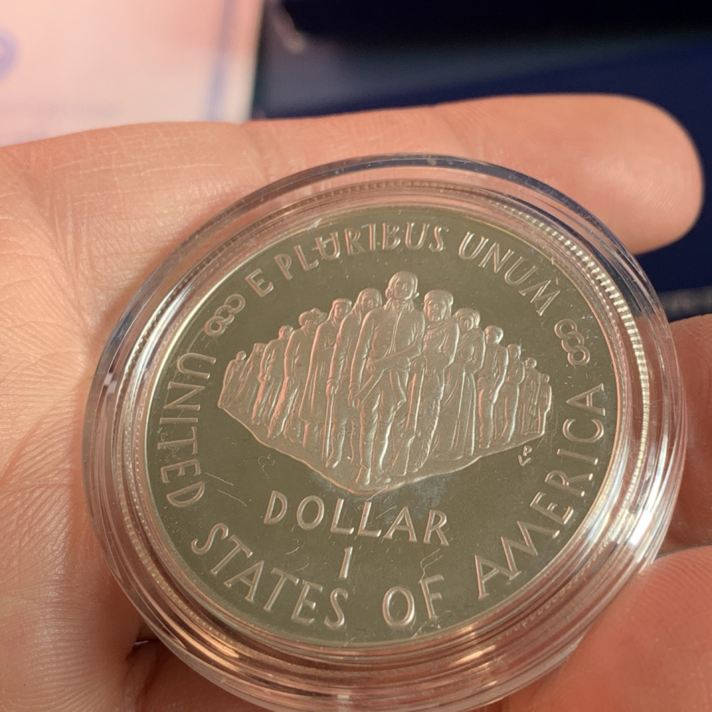 《竞宝斋》第28场-本周日，周一2场连拍（全场顺丰包邮） 原盒证书 美国1987年 宪法两百周年纪念 1元 精制银币