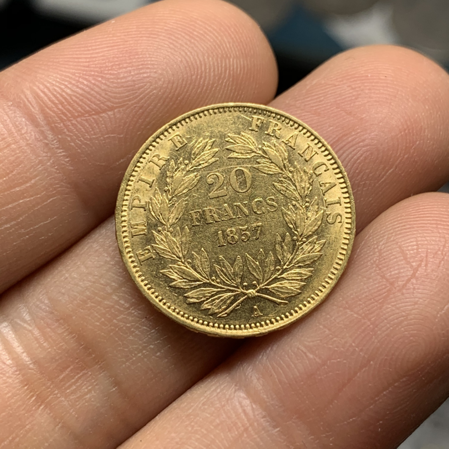 《竞宝斋》第28场-本周日，周一2场连拍（全场顺丰包邮） 法国 1857年 拿破仑三世 20法郎 金币早期无冠版