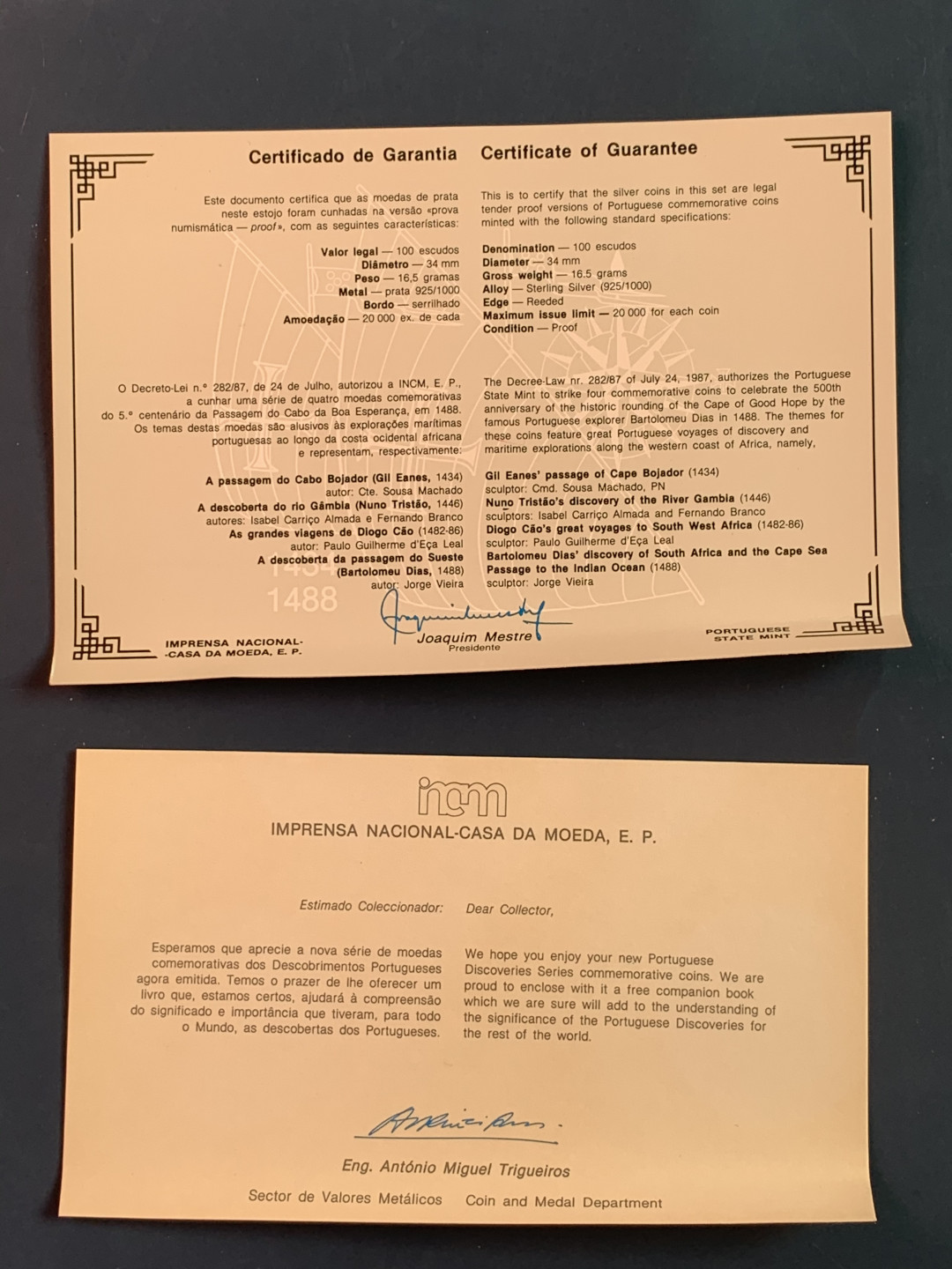 《竞宝斋》第28场-本周日，周一2场连拍（全场顺丰包邮） 原盒证书葡萄牙1987年帆船系列100埃斯库多 精制银币 总重66克925银 完美状态