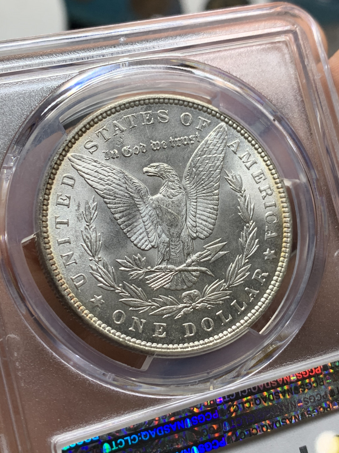 《竞宝斋》第28场-本周日，周一2场连拍（全场顺丰包邮） PCGS-MS66 1887年 美国高分五彩摩根银元 卷首深彩 难得状态  值得珍藏