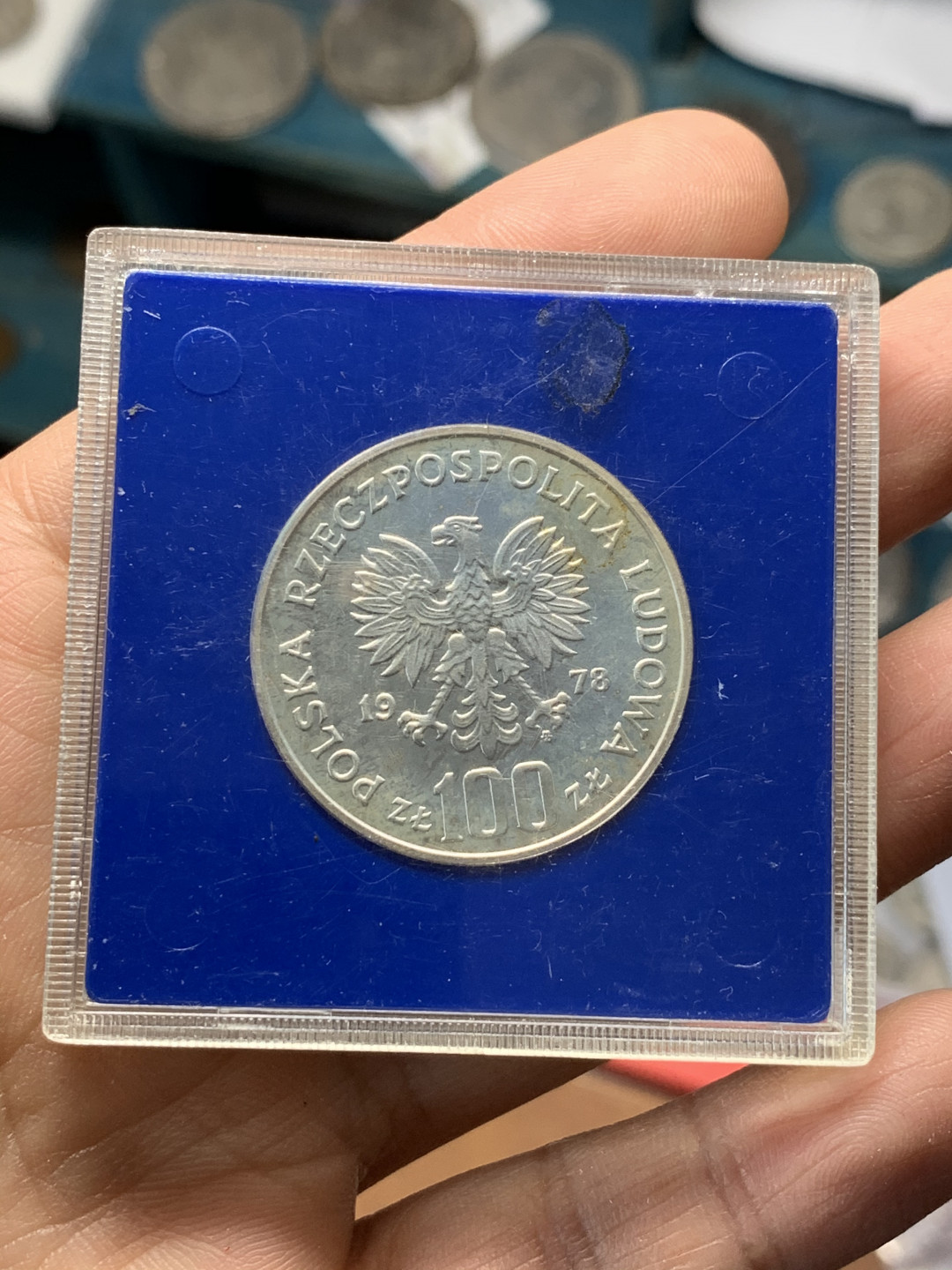 《竞宝斋》第28场-本周日，周一2场连拍（全场顺丰包邮） 蓝盒 波兰1978年 驼鹿 100兹罗提 精制银币 动物系列的波兰都比较少见