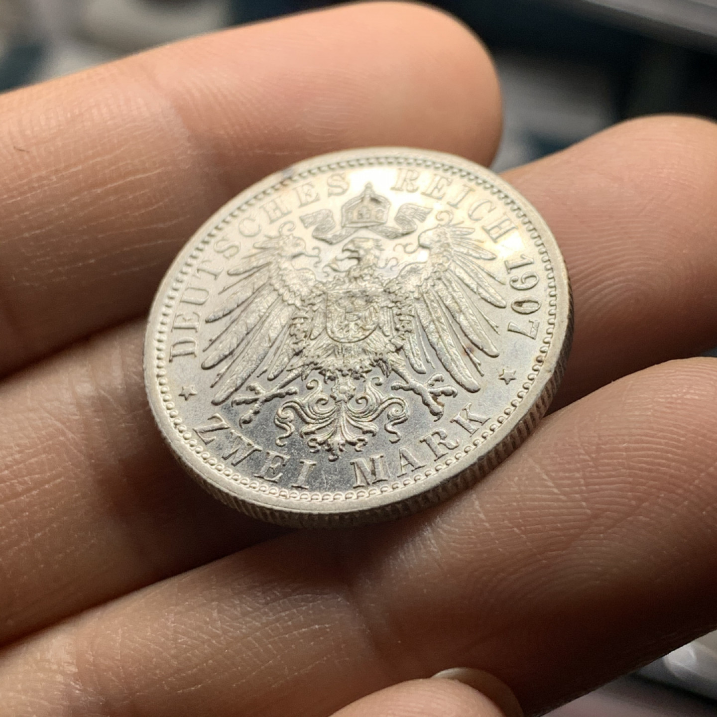 《竞宝斋》第28场-本周日，周一2场连拍（全场顺丰包邮） 裸币 德国符腾堡1907年原光2马克银币