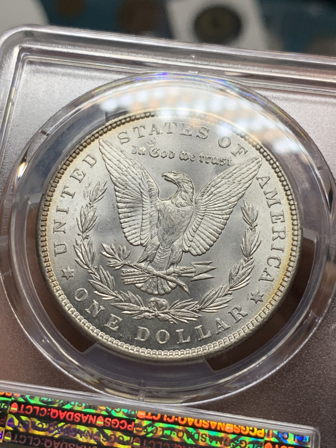 《竞宝斋》第28场-本周日，周一2场连拍（全场顺丰包邮） PCGS-MS66 1887年 美国高分五彩摩根银元 卷首深彩 难得状态  值得珍藏