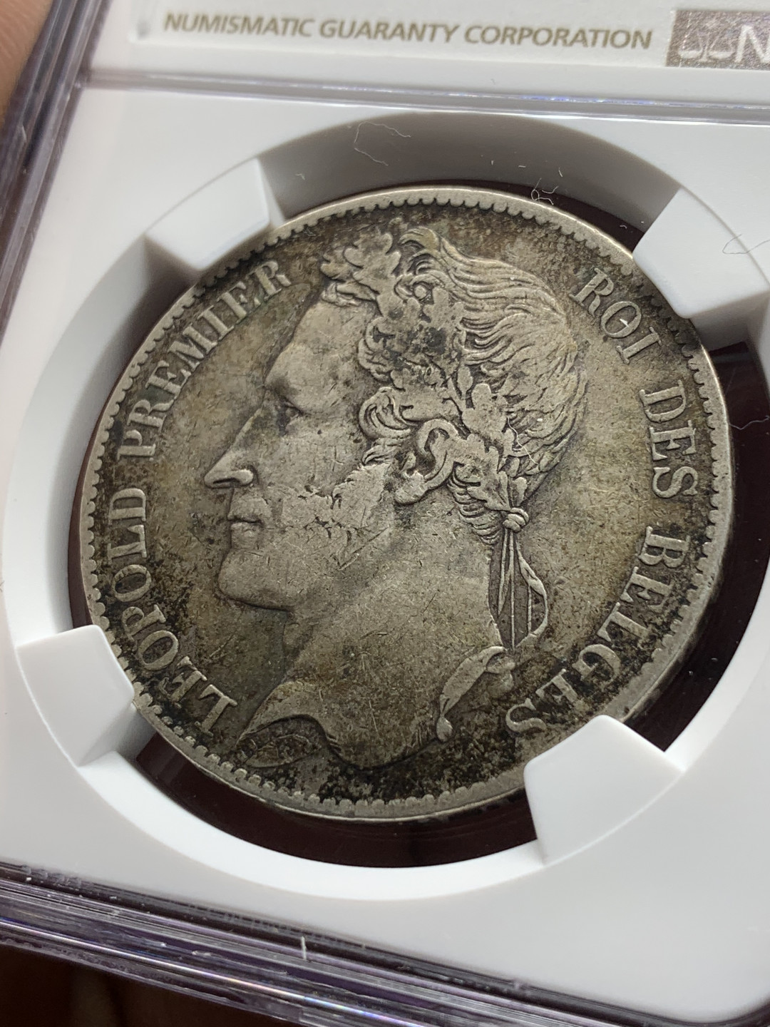 《竞宝斋》第28场-本周日，周一2场连拍（全场顺丰包邮） NGC 评级 少见品种  比利时 1849年 利奥波德一世 5法郎 银币 包浆币送N太吃亏