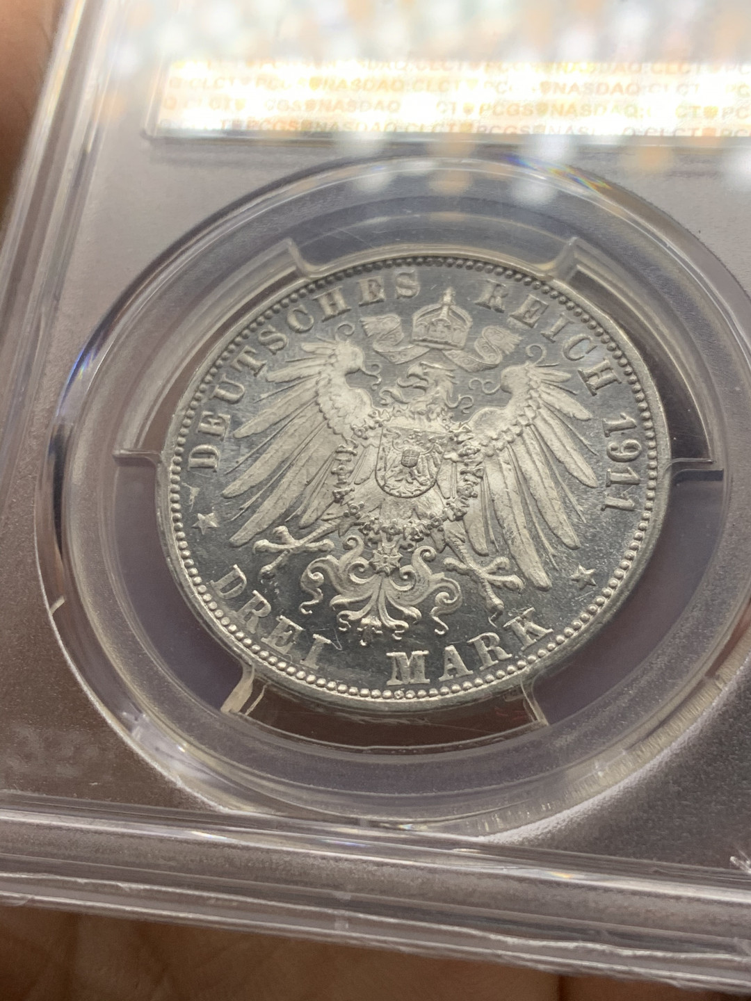 《竞宝斋》第28场-本周日，周一2场连拍（全场顺丰包邮） 德国1911年，符腾堡3马克，PCGS-MS65