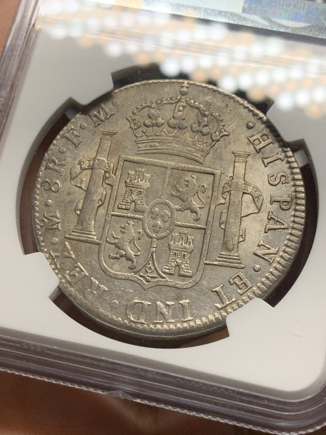 《竞宝斋》第28场-本周日，周一2场连拍（全场顺丰包邮） NGC-AUD 墨西哥 1798年 8 里亚尔  人像双柱卡洛斯四世  银币 深打好细节