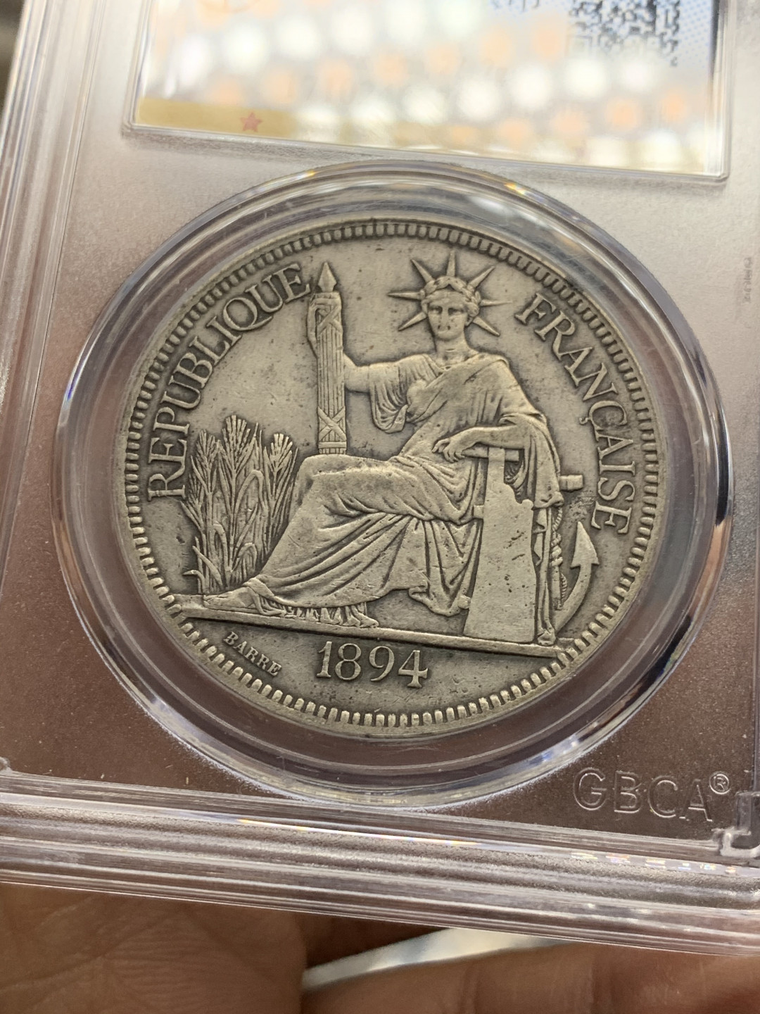 《竞宝斋》第28场-本周日，周一2场连拍（全场顺丰包邮） 公博AU06 法属印度支那1894年加重坐洋银币 原味好脸