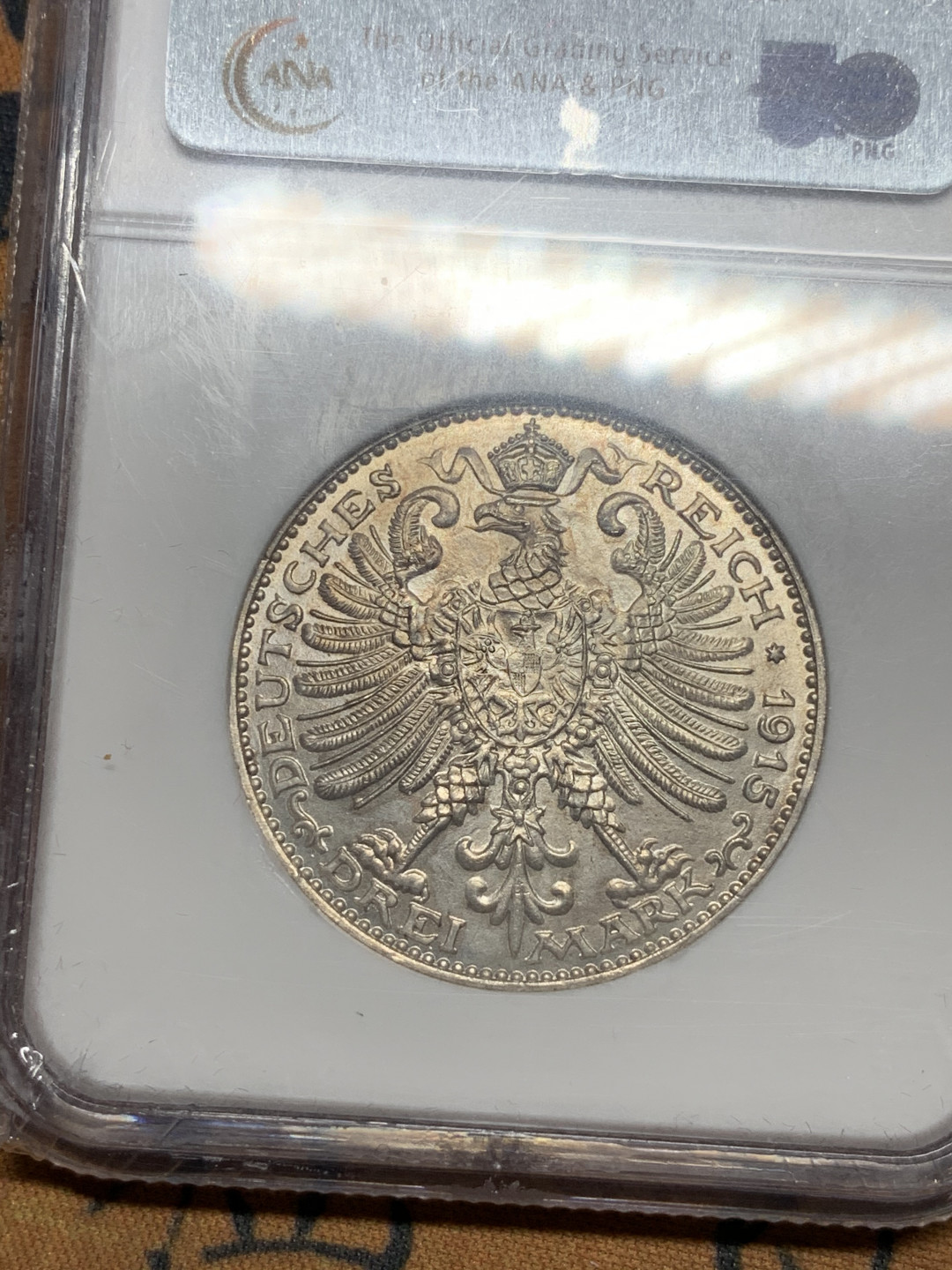 《竞宝斋》第28场-本周日，周一2场连拍（全场顺丰包邮） 德国1915萨克森魏玛-艾森纳赫3马克，NGC老盒MS64好品