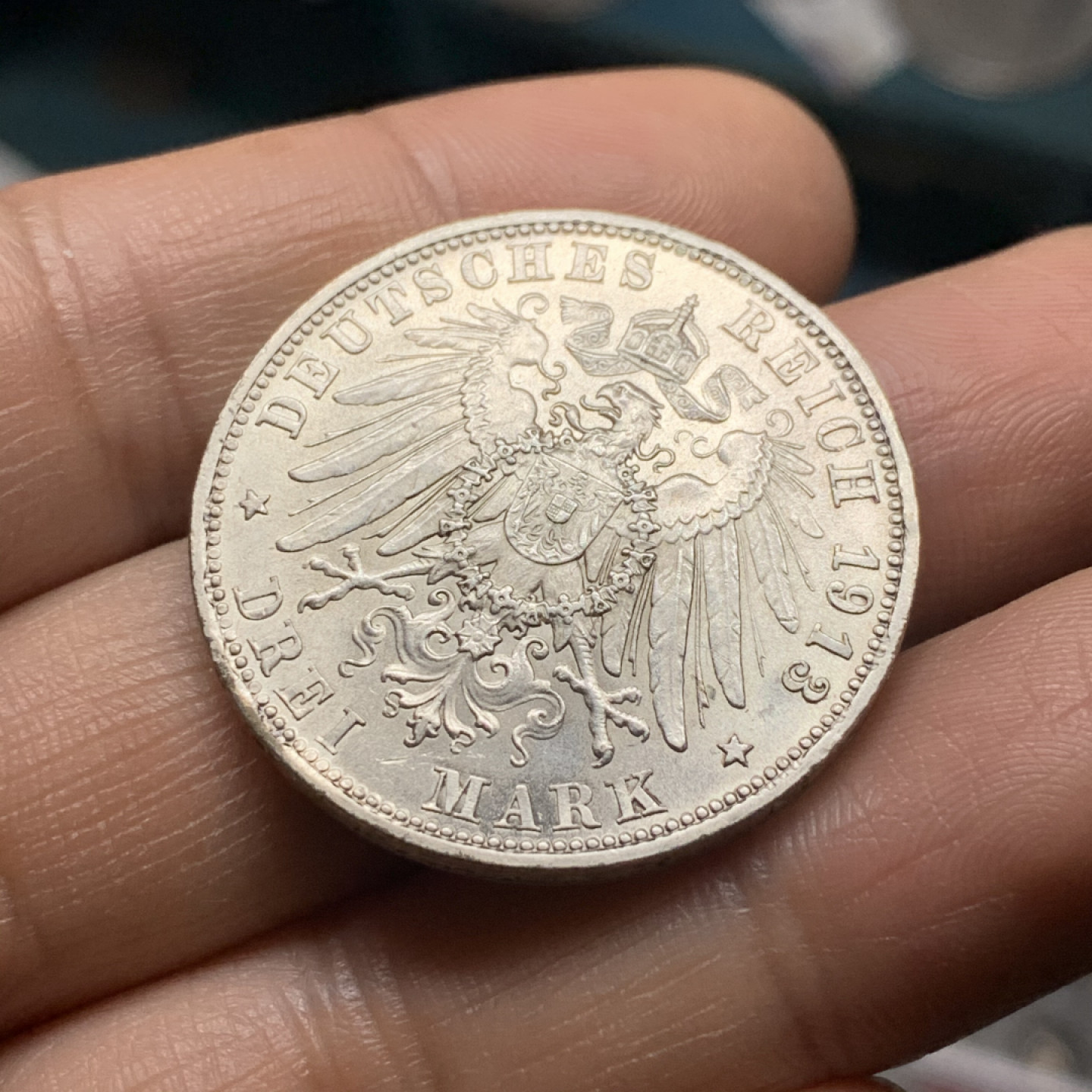 《竞宝斋》第28场-本周日，周一2场连拍（全场顺丰包邮） 德国巴伐利亚 1913年 3马克 银币 原光好品