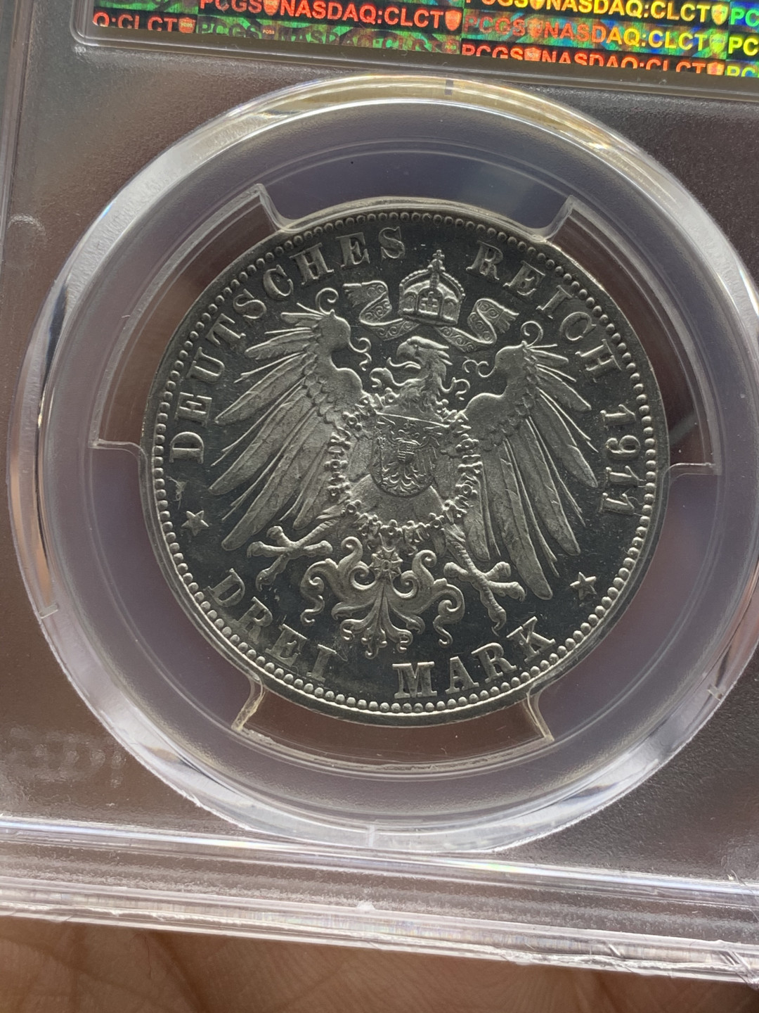 《竞宝斋》第28场-本周日，周一2场连拍（全场顺丰包邮） 德国1911年，符腾堡3马克，PCGS-MS65