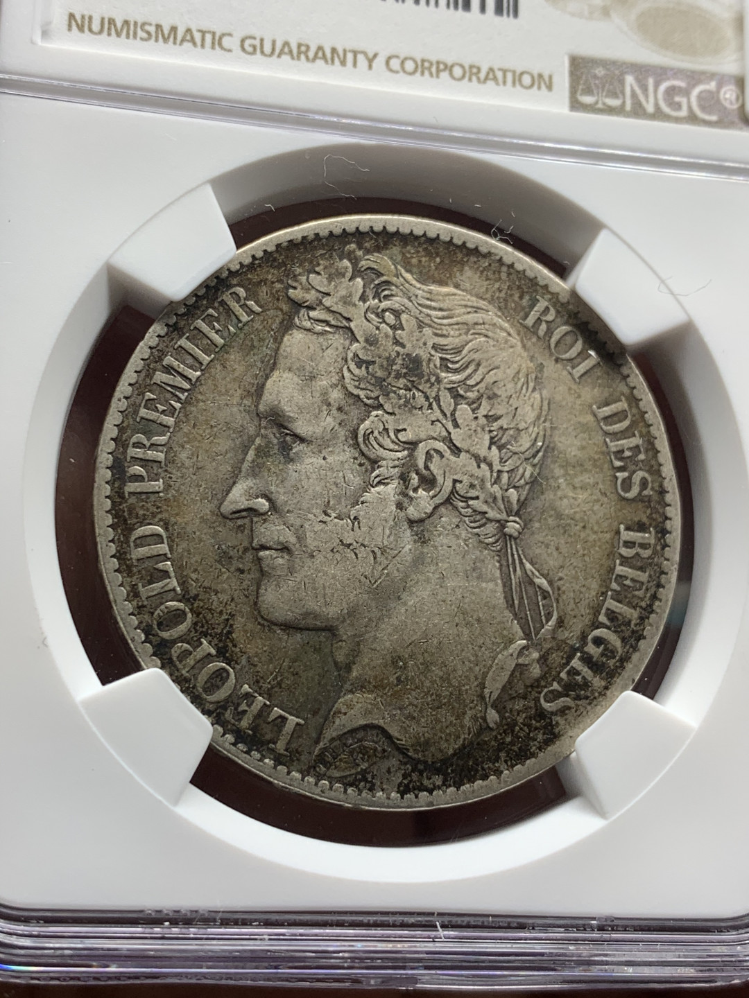 《竞宝斋》第28场-本周日，周一2场连拍（全场顺丰包邮） NGC 评级 少见品种  比利时 1849年 利奥波德一世 5法郎 银币 包浆币送N太吃亏