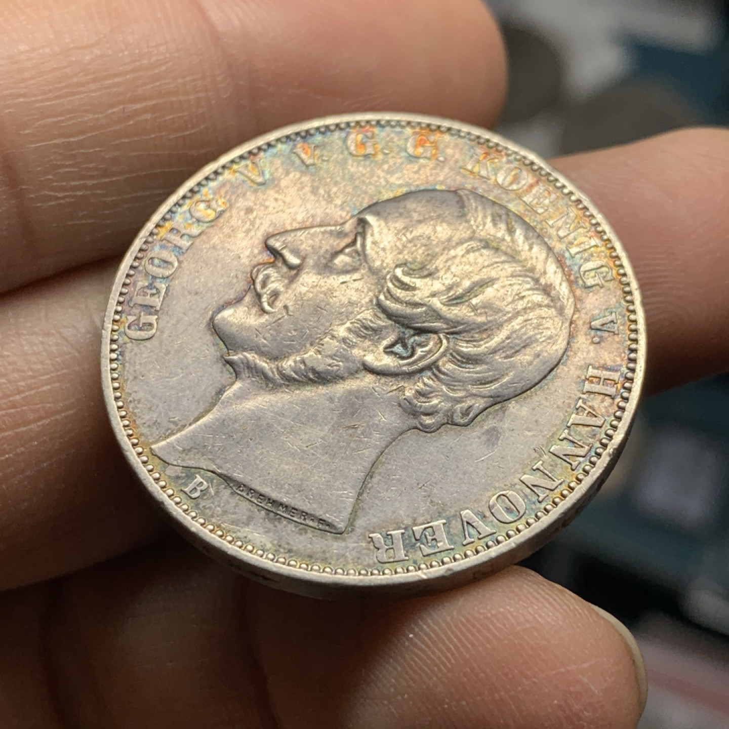 《竞宝斋》第28场-本周日，周一2场连拍（全场顺丰包邮） 裸币 德国汉诺威1泰勒银币，1859年轻彩UNC好品