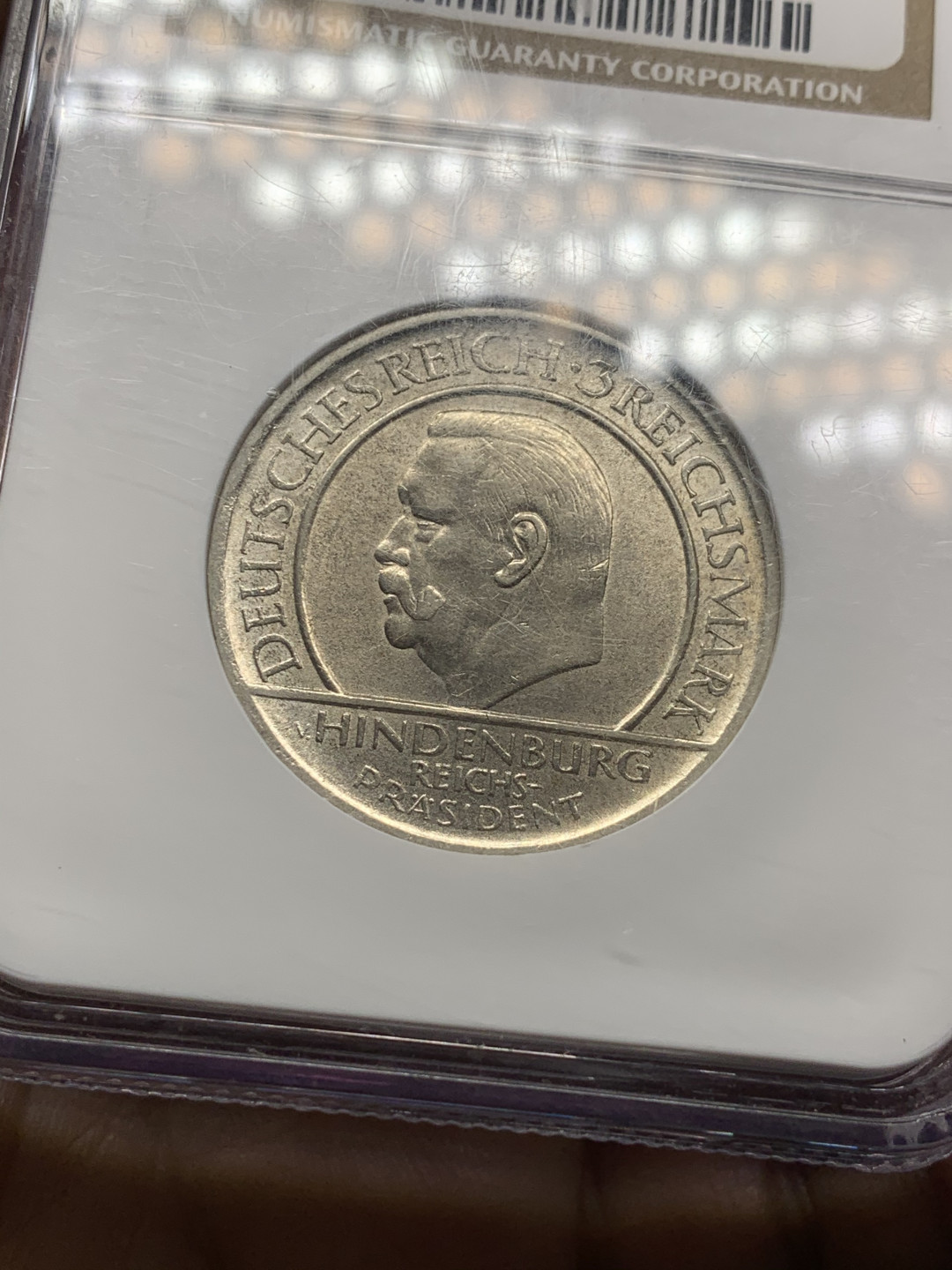 《竞宝斋》第28场-本周日，周一2场连拍（全场顺丰包邮） NGC-AU55 德国魏玛共和国1929年制宪纪念3马克银币 发行量142万枚 老盒低评完全看不出磨损