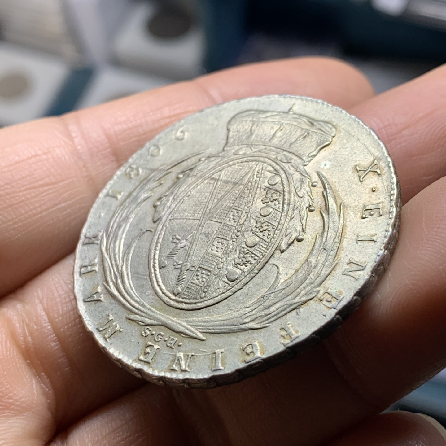 《竞宝斋》第28场-本周日，周一2场连拍（全场顺丰包邮） 德国萨克森 1806年 弗里德里希·奥古斯特三世 大泰勒银币 一流的细节和味道 MS级别