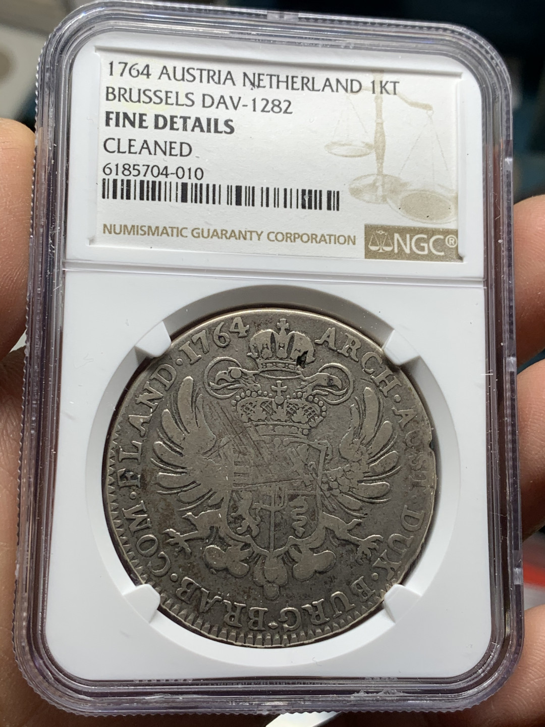 《竞宝斋》第28场-本周日，周一2场连拍（全场顺丰包邮） NGC 评级 1764年 神圣罗马帝国 奥属尼德兰 双头鹰 1泰勒 大银币 打制清晰 原味状态 给F N也是厉害的！