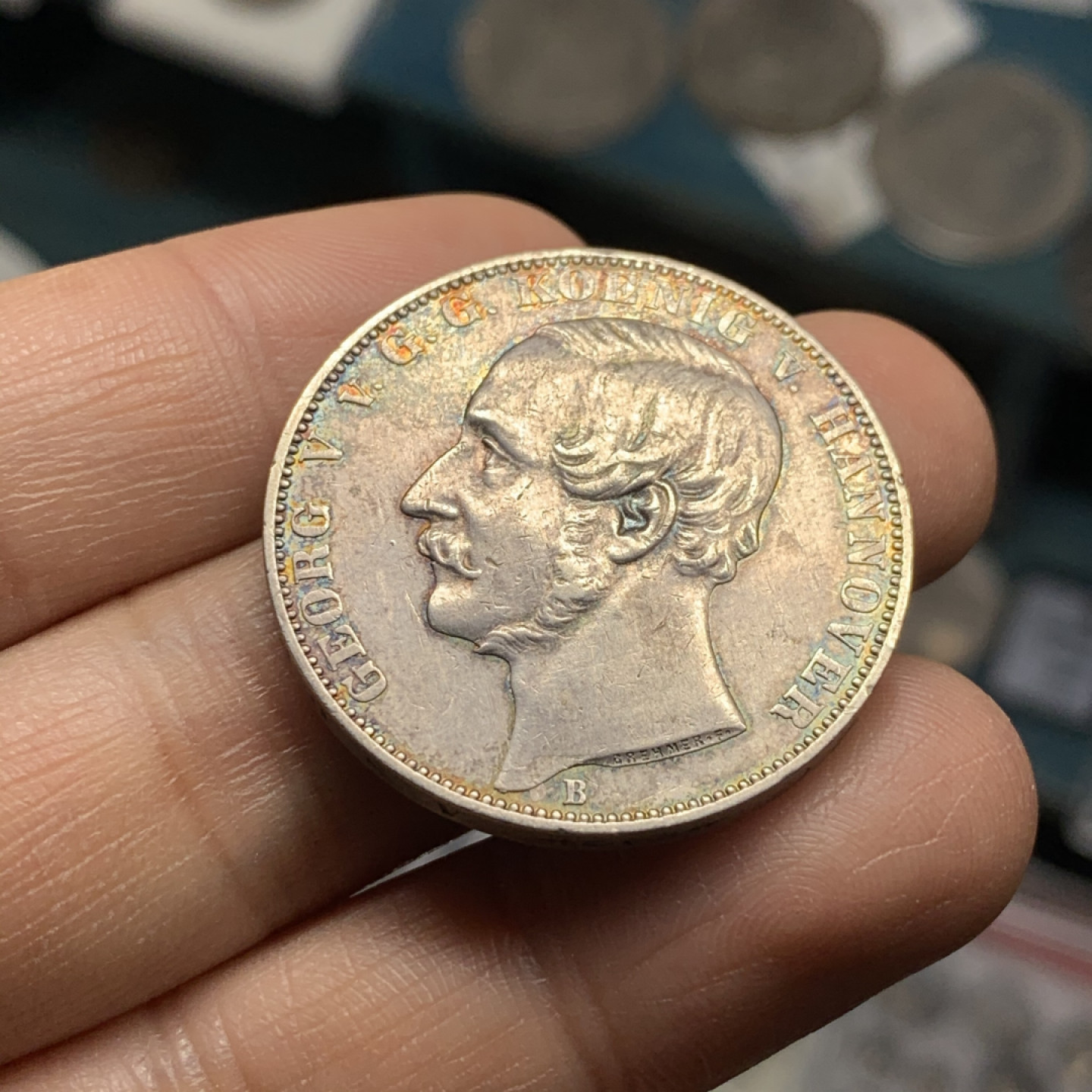 《竞宝斋》第28场-本周日，周一2场连拍（全场顺丰包邮） 裸币 德国汉诺威1泰勒银币，1859年轻彩UNC好品