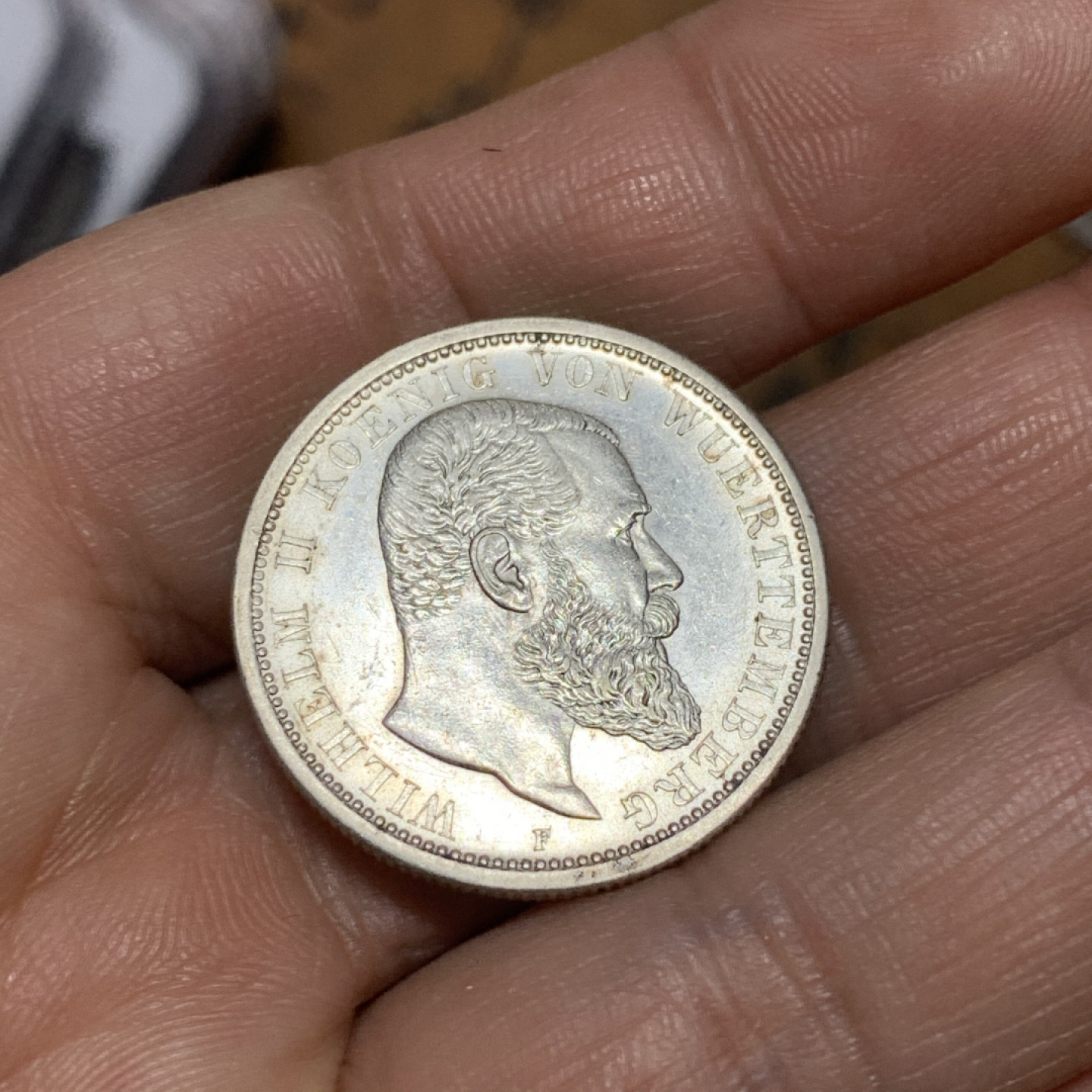 《竞宝斋》第28场-本周日，周一2场连拍（全场顺丰包邮） 裸币 德国符腾堡1907年原光2马克银币