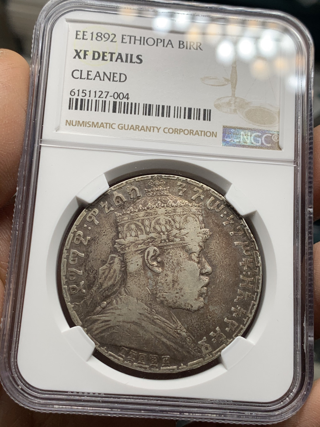 《竞宝斋》第28场-本周日，周一2场连拍（全场顺丰包邮） NGC 评级 埃塞俄比亚 1892年 1比尔 右扛旗 狮子 大银币 热门品种 细节优秀 带包浆没分也能理解了