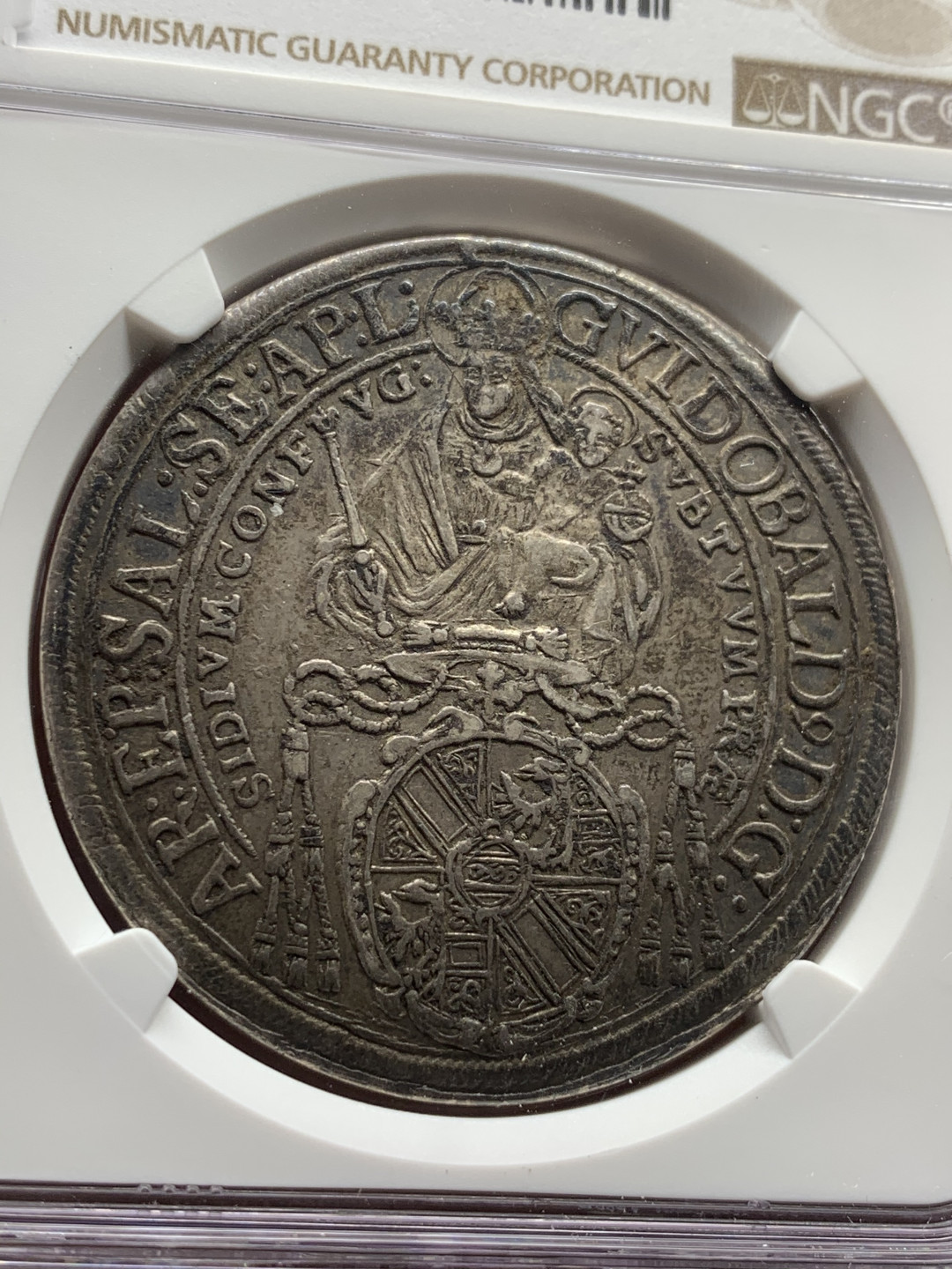 《竞宝斋》第28场-本周日，周一2场连拍（全场顺丰包邮） NGC AU50 神圣罗马帝国 1654年 萨尔茨堡主教区 泰勒大银币 深彩包浆比起白币给分难很多