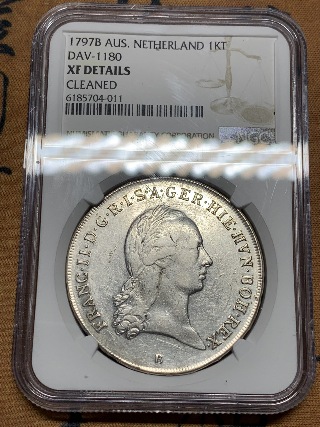 《竞宝斋》第28场-本周日，周一2场连拍（全场顺丰包邮） NGC 评级 1797年 神圣罗马帝国 奥属尼德兰 弗兰茨二世 1泰勒B版 大银币 