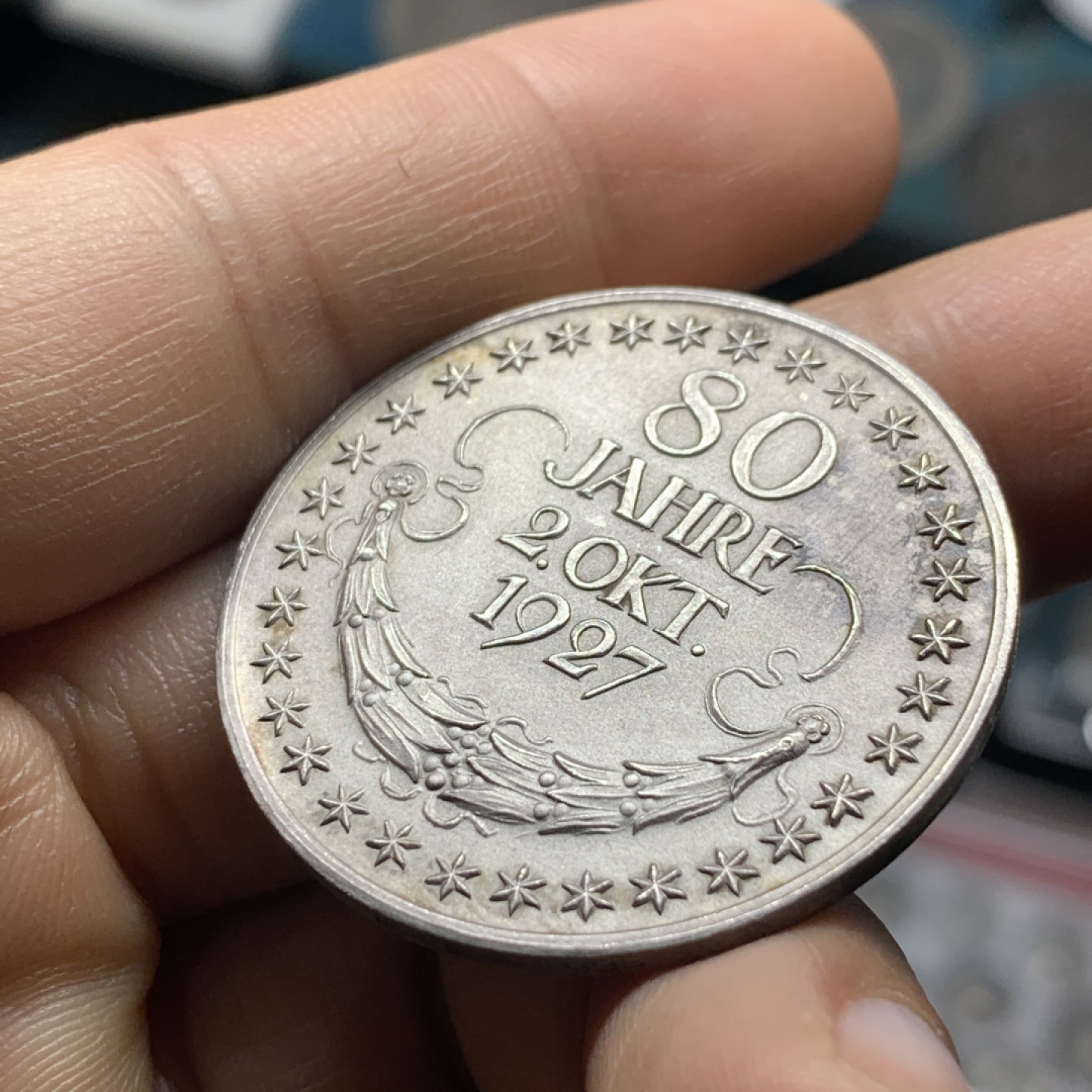 《竞宝斋》第28场-本周日，周一2场连拍（全场顺丰包邮） 裸章 德国1927年，兴登堡80大寿纪念银章，原味老包浆999银