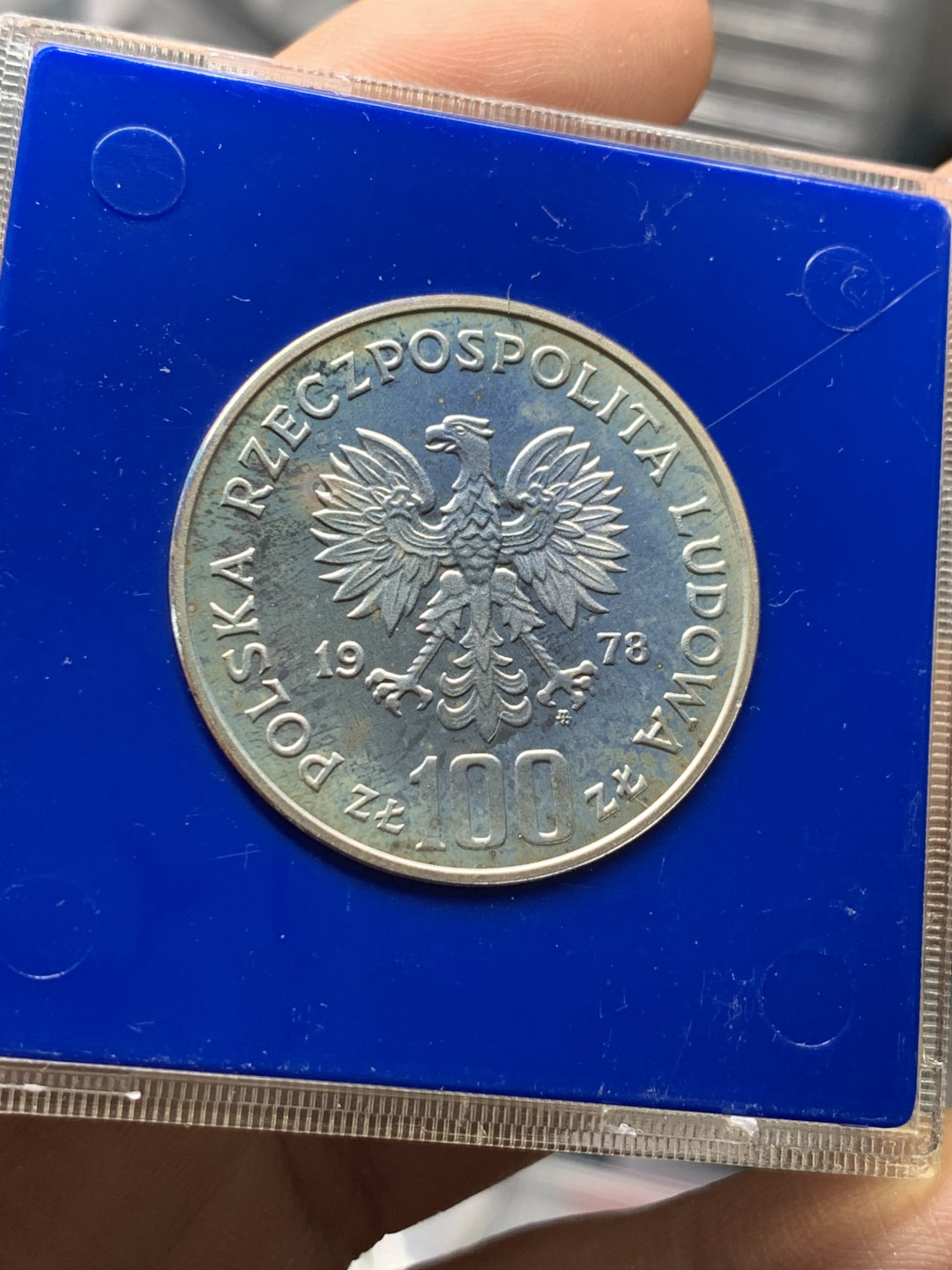 《竞宝斋》第28场-本周日，周一2场连拍（全场顺丰包邮） 蓝盒 波兰1978年 驼鹿 100兹罗提 精制银币 动物系列的波兰都比较少见