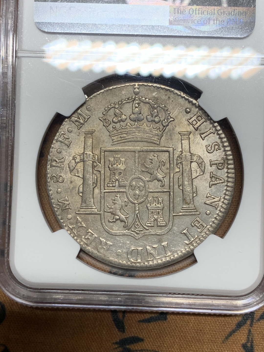 《竞宝斋》第28场-本周日，周一2场连拍（全场顺丰包邮） NGC-AUD 墨西哥 1798年 8 里亚尔  人像双柱卡洛斯四世  银币 深打好细节