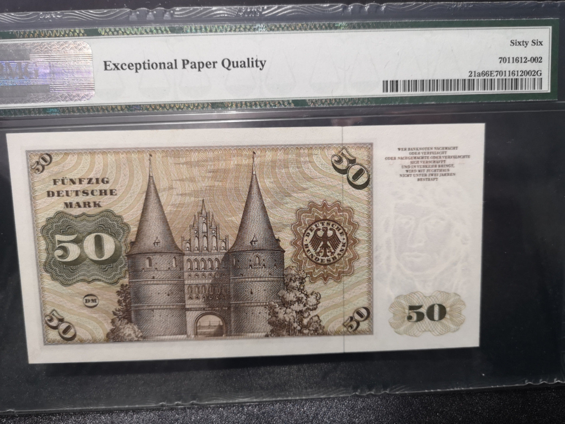 《外钞收藏家》第一百六十五期拍卖（本期80件） 1960年德国50马克 PMG66 初版 稀少