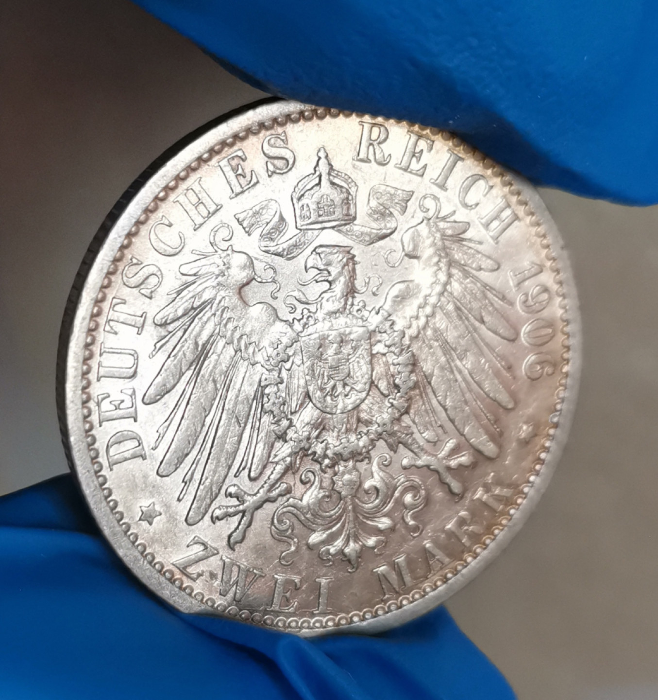 第23期拍卖会 金色包浆带光品1906年德国普鲁士威廉二世2马克银币