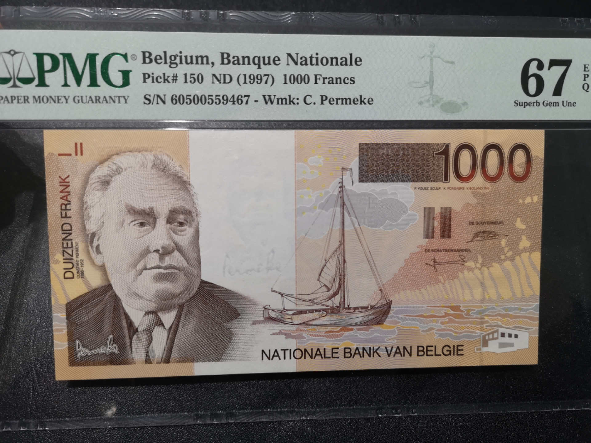 外钞收藏家》第一百七十六期拍卖 1997年比利时1000法郎 PMG67