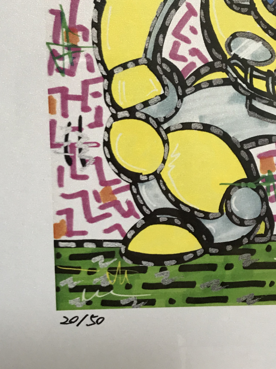 零元拍：歪歪亲笔签名 OWSON系列插画复制画《大黄蜂》，尺寸约22/22厘米，拍品不含镜框