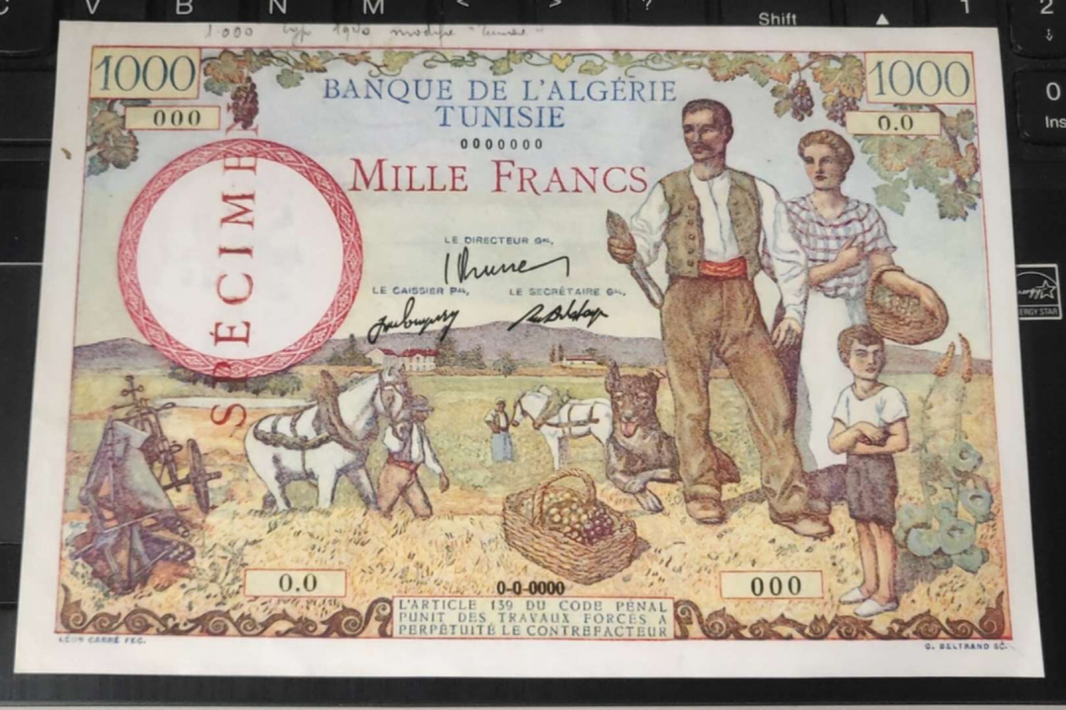 N&C 第十七期：惠友场 大珍法属埃尔及利亚1000法郎巨大票幅 印刷品全新 边角轻微小折