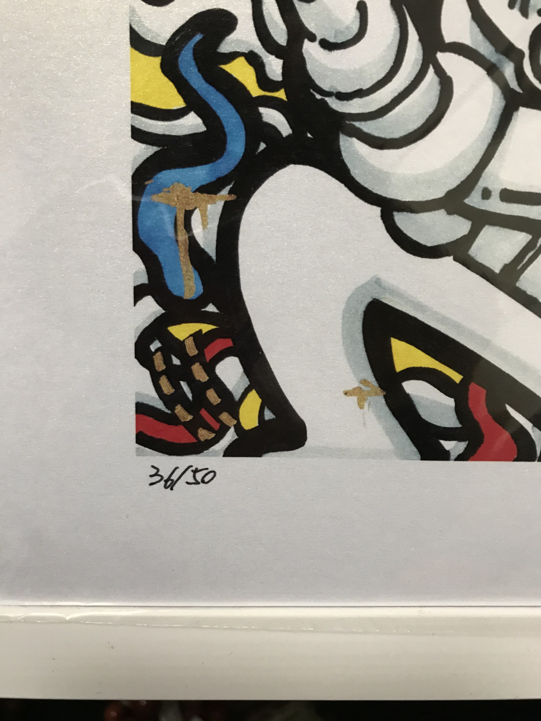 零元拍：歪歪亲笔签名 OWSON系列插画复制画《白兵》，尺寸约22/22厘米，拍品不含镜框