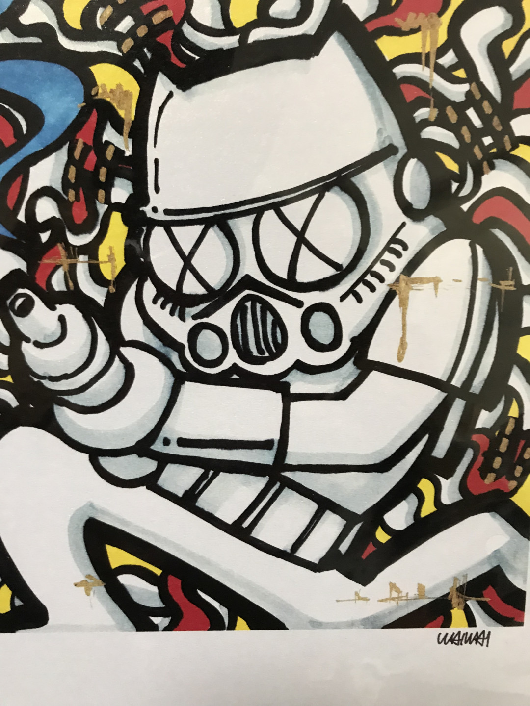 零元拍：歪歪亲笔签名 OWSON系列插画复制画《白兵》，尺寸约22/22厘米，拍品不含镜框