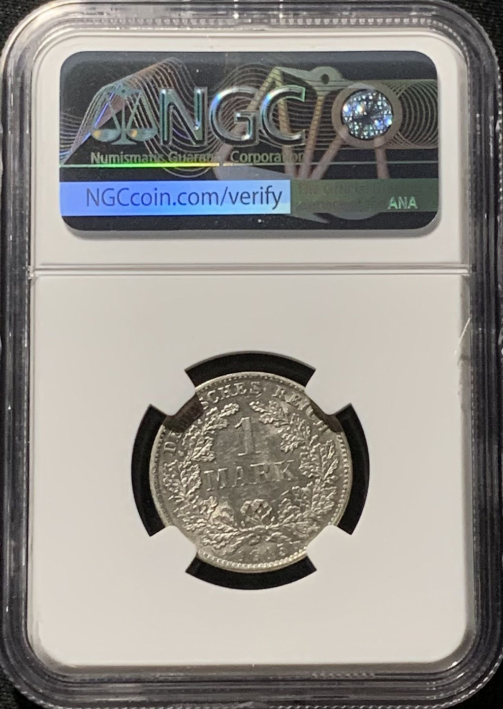 紫瑗钱币——第166期拍卖 德国 1915年 D版 第二帝国 长翅 1马克 银币 NGC MS62