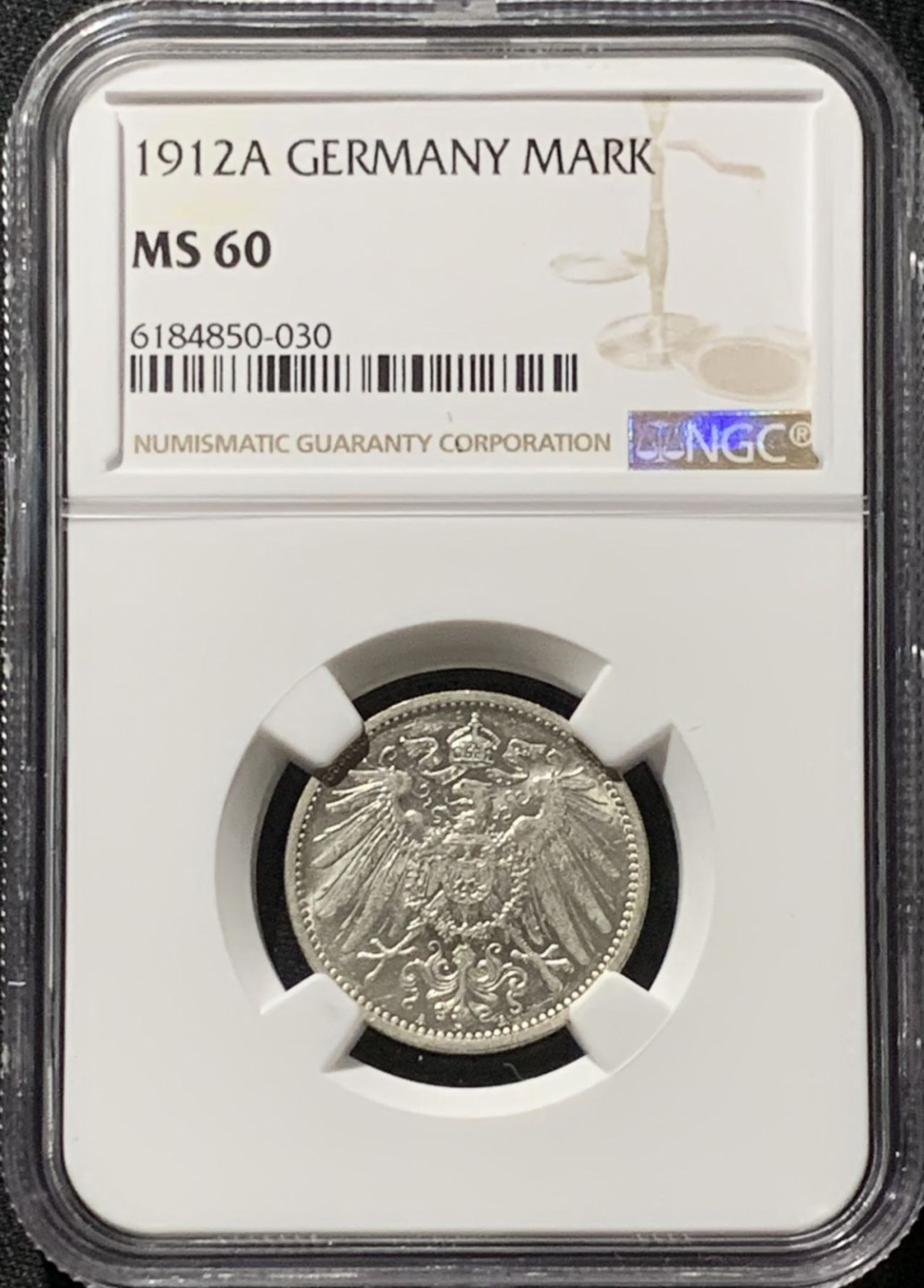 紫瑗钱币——第166期拍卖 德国 1912年 A版 第二帝国 长翅 1马克 银币 NGC MS60
