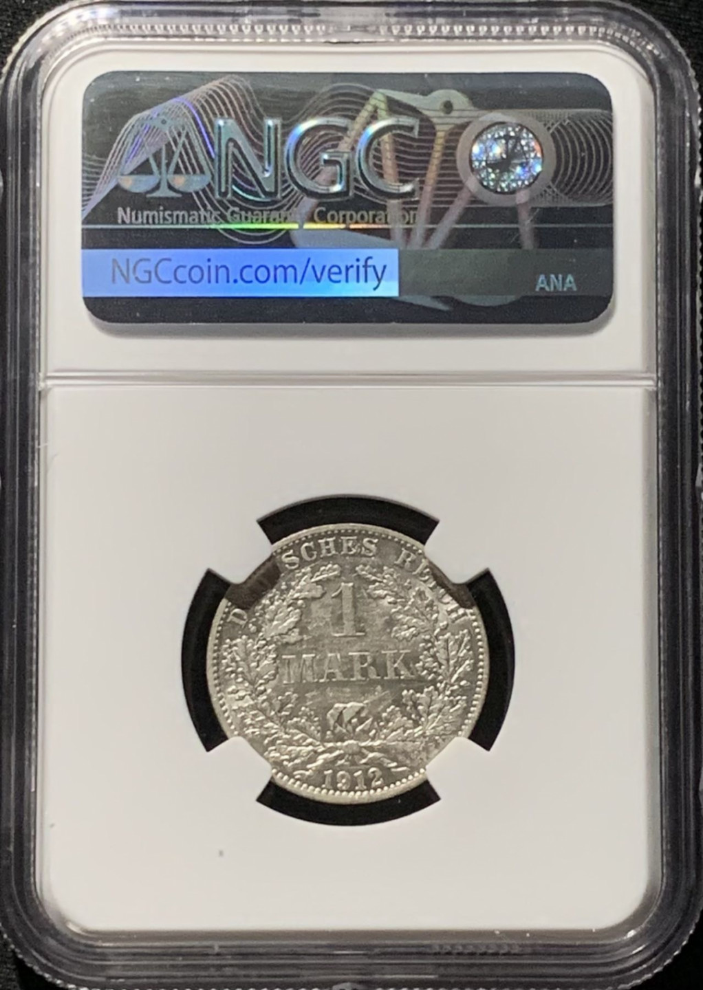 紫瑗钱币——第166期拍卖 德国 1912年 A版 第二帝国 长翅 1马克 银币 NGC MS60
