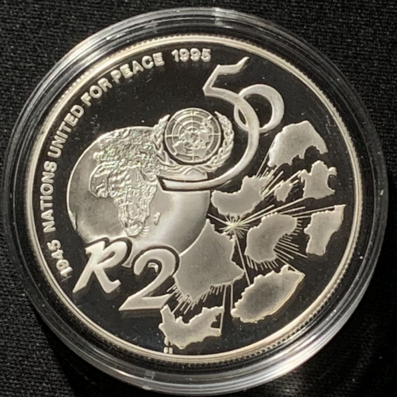 紫瑗钱币——第166期拍卖 南非 1995年 联合国成立50周年 2兰特 33.62克 0.925银 精制