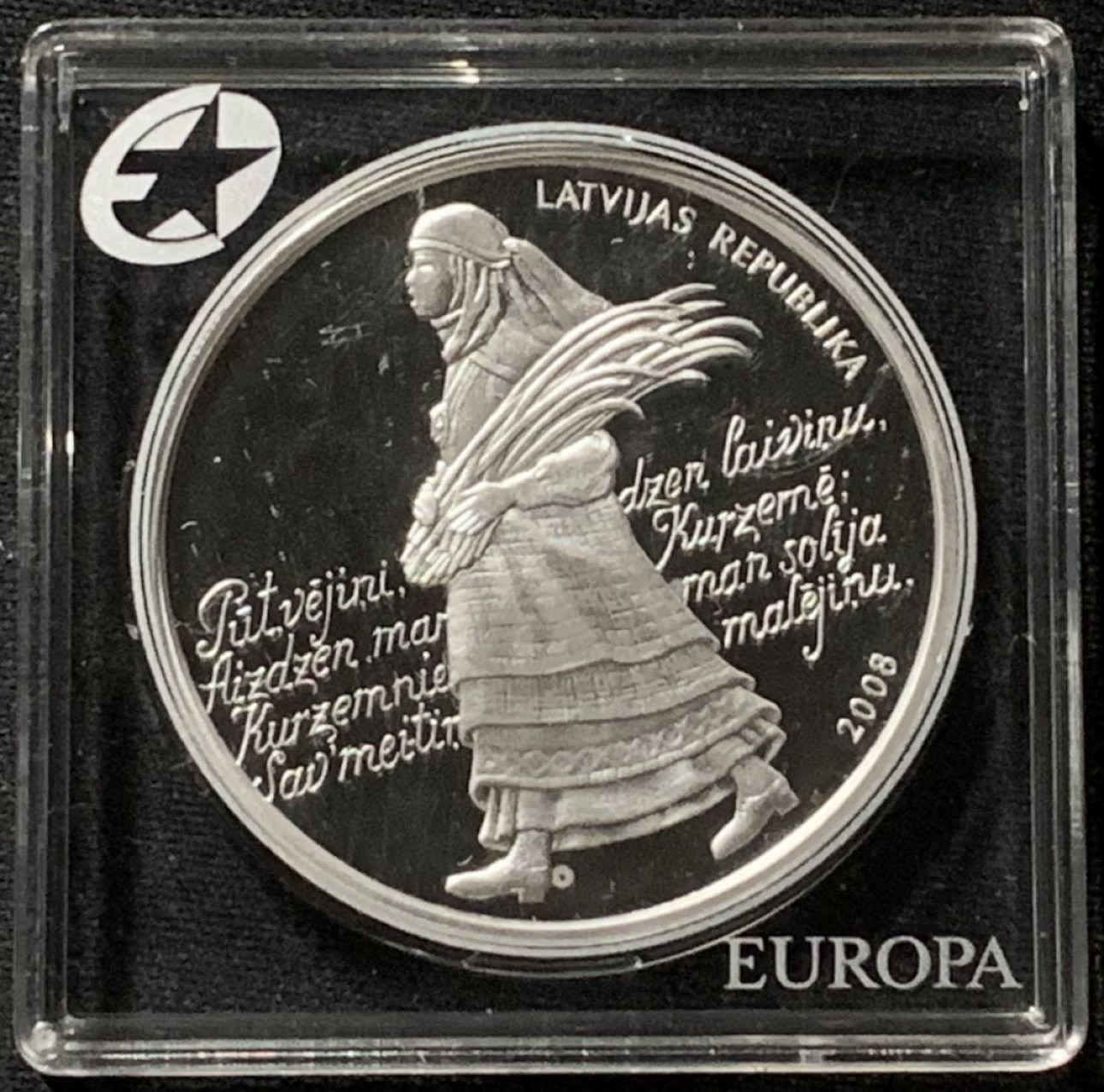 紫瑗钱币——第166期拍卖 拉脱维亚 2008年 欧洲之星音乐节 1拉特 31.47克 0.925银 精制