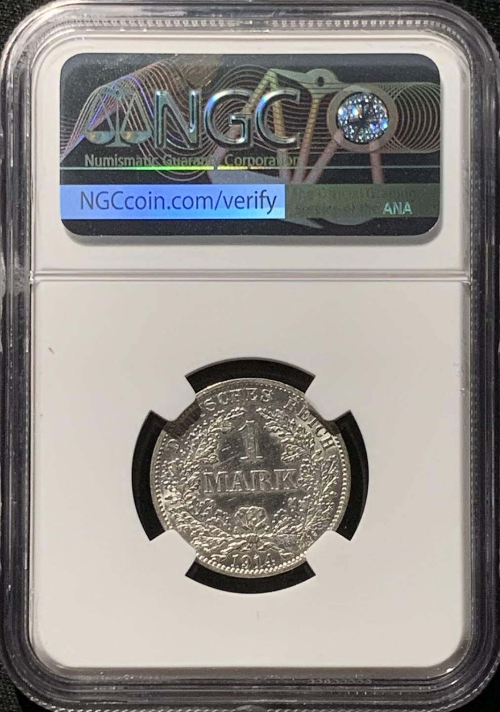 紫瑗钱币——第166期拍卖 德国 1914年 A版 第二帝国 长翅 1马克 银币 NGC UNC Detail