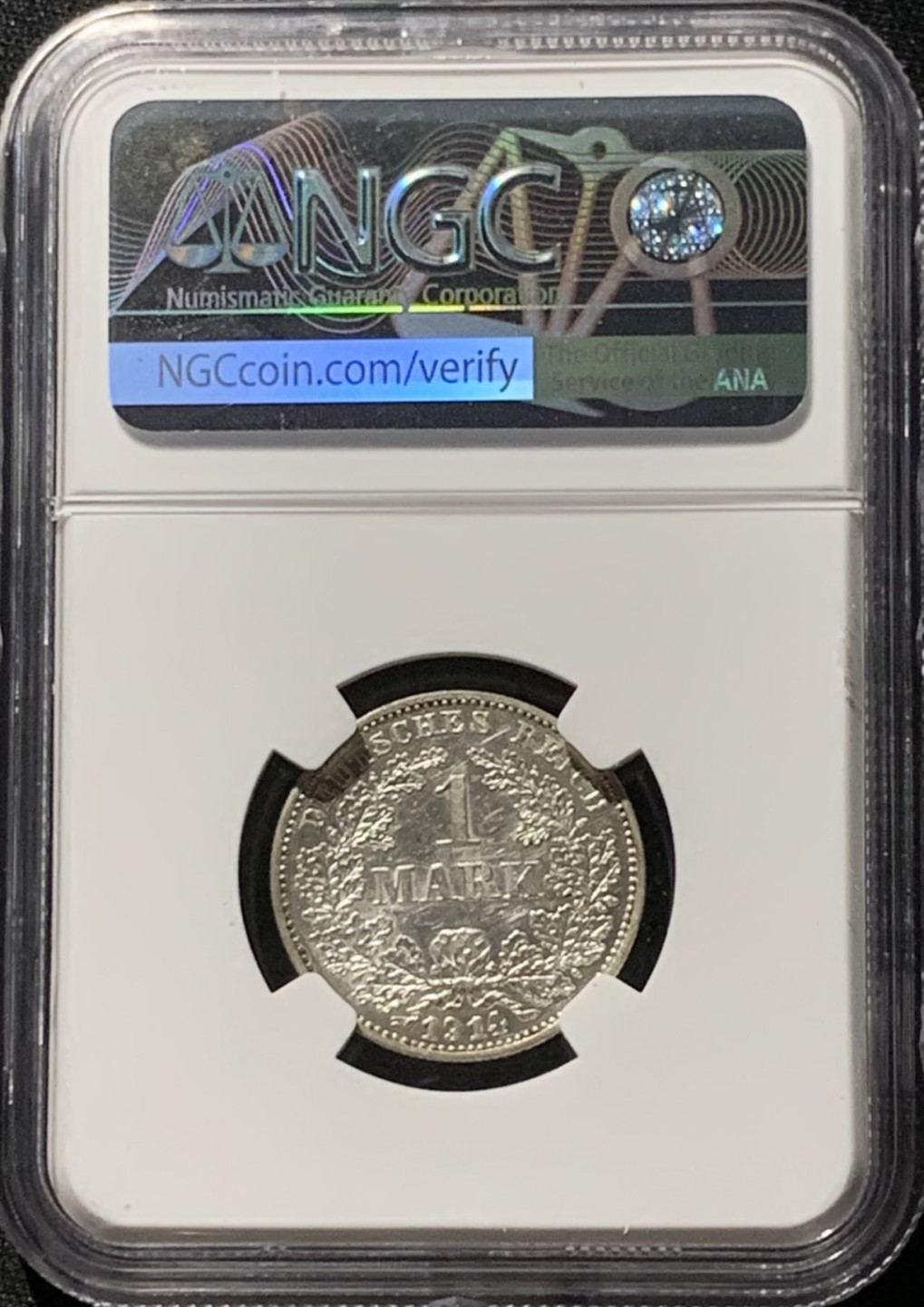 紫瑗钱币——第166期拍卖 德国 1914年 G版 第二帝国 长翅 1马克 银币 NGC UNC Detail