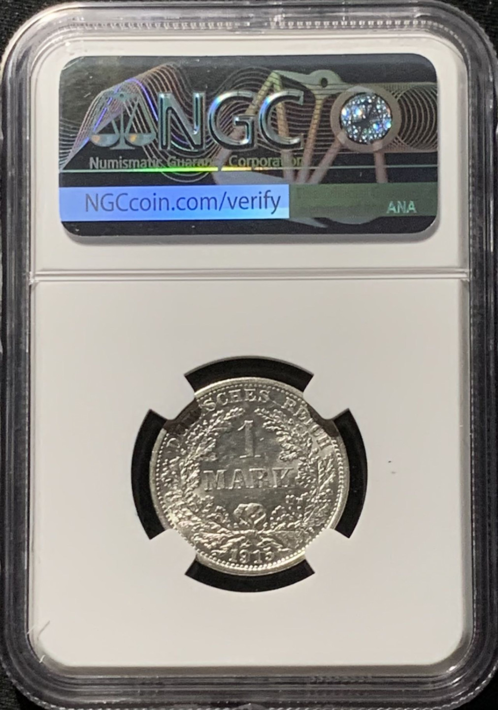 紫瑗钱币——第166期拍卖 德国 1905年 F版 第二帝国 长翅 1马克 银币 NGC MS64