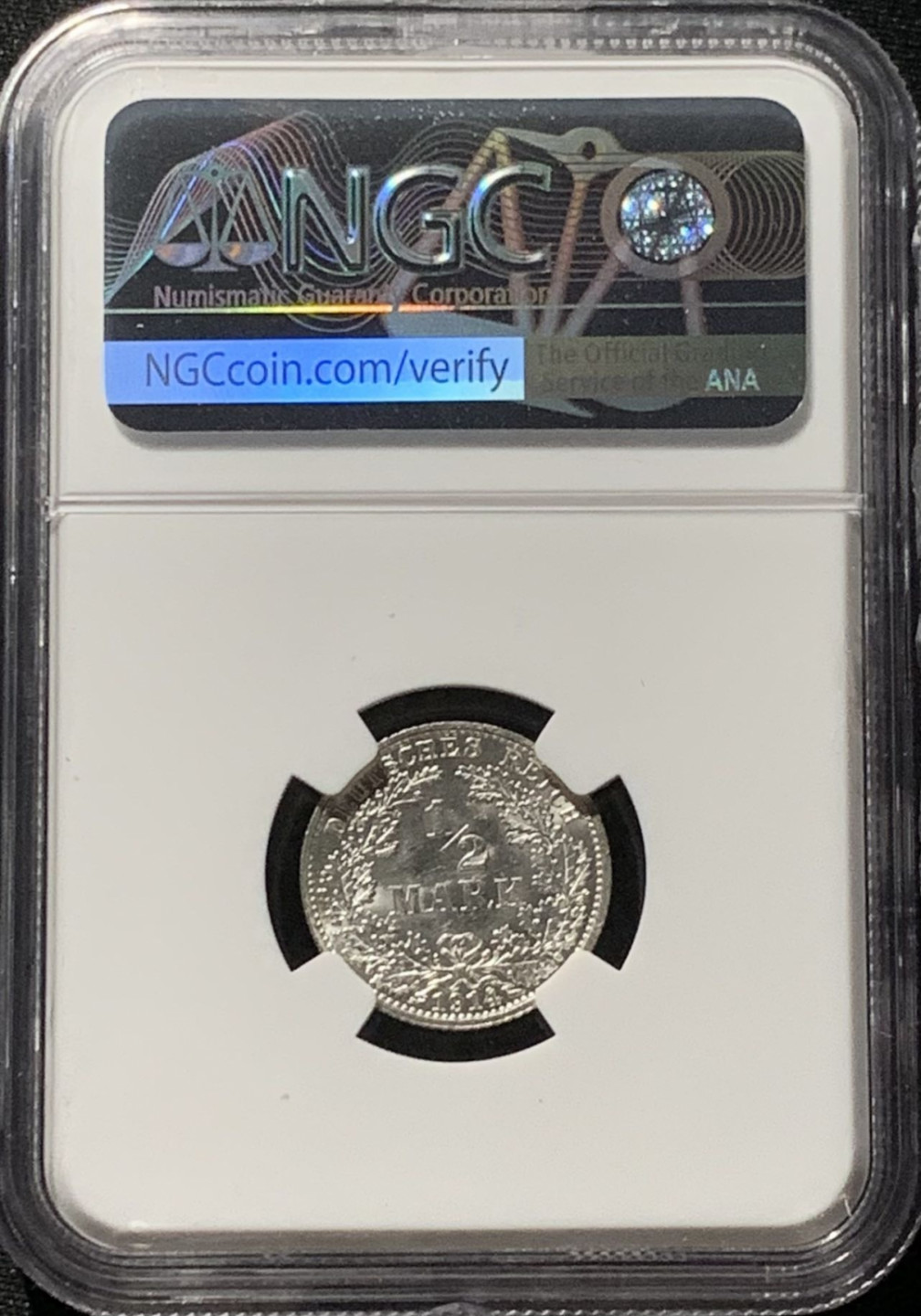 紫瑗钱币——第166期拍卖 德国 1914年 A版 第二帝国 1/2马克 银币 NGC MS64