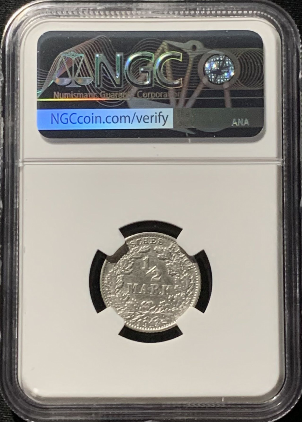 紫瑗钱币——第166期拍卖 德国 1913年 F版 第二帝国 1/2马克 银币 NGC AU Detail