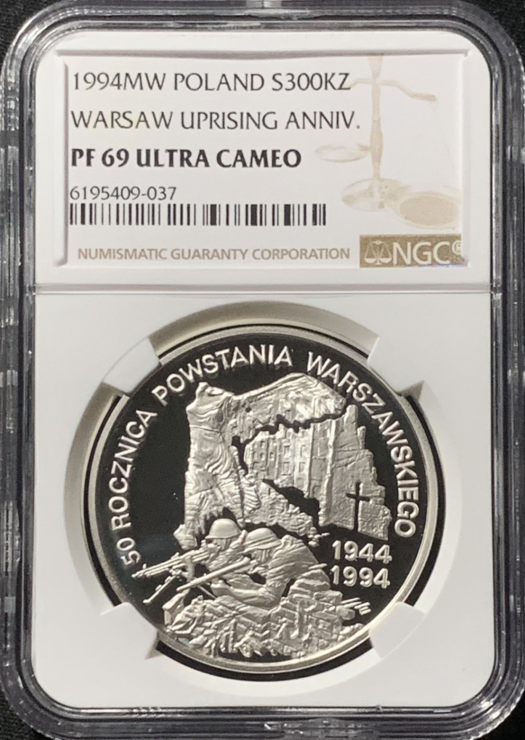 紫瑗钱币——第166期拍卖 波兰 1994年 二战华沙战役50周年 300000兹罗提 银币 NGC PR69 UC