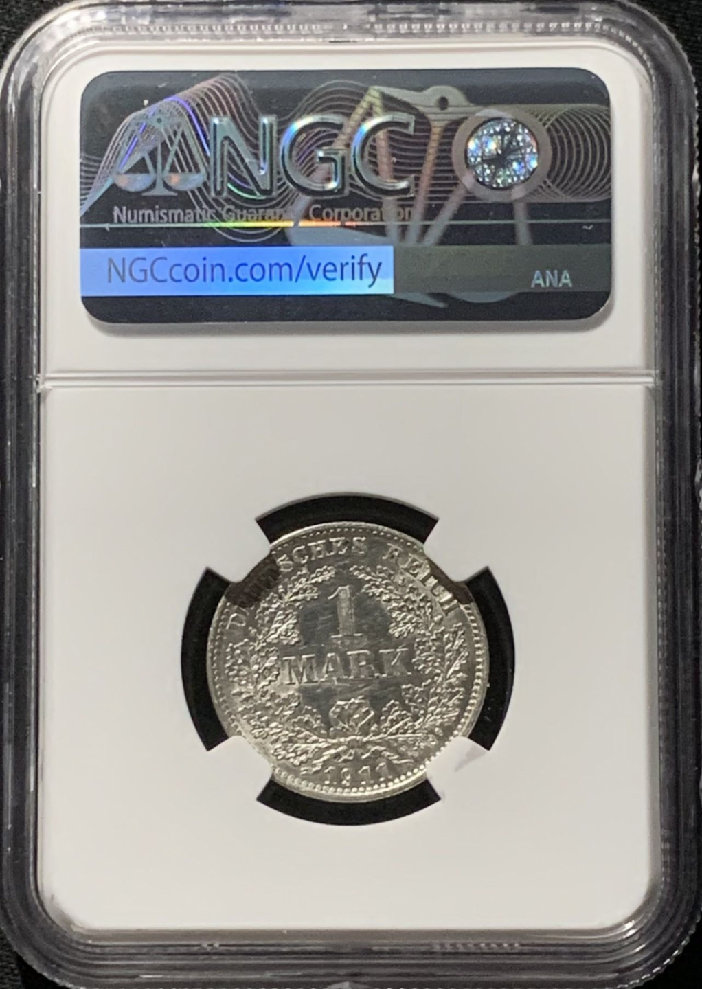 紫瑗钱币——第166期拍卖 德国 1911年 E版 第二帝国 长翅 1马克 银币 NGC UNC Detail