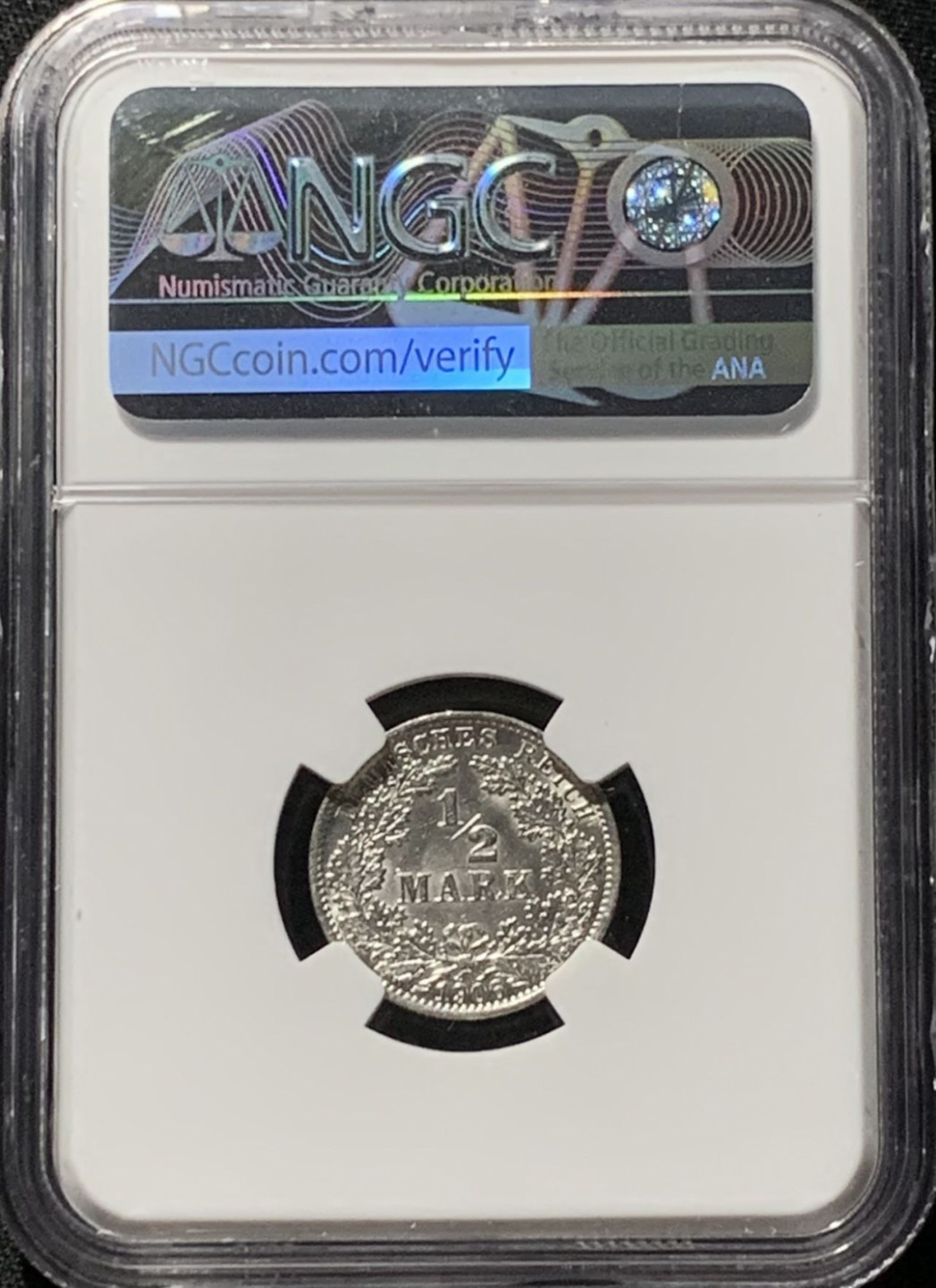 紫瑗钱币——第166期拍卖 德国 1905年 D版 第二帝国 1/2马克 银币 NGC UNC Detail