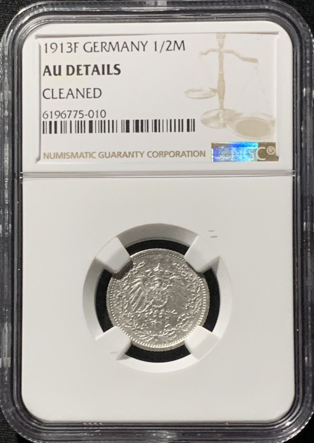 紫瑗钱币——第166期拍卖 德国 1913年 F版 第二帝国 1/2马克 银币 NGC AU Detail